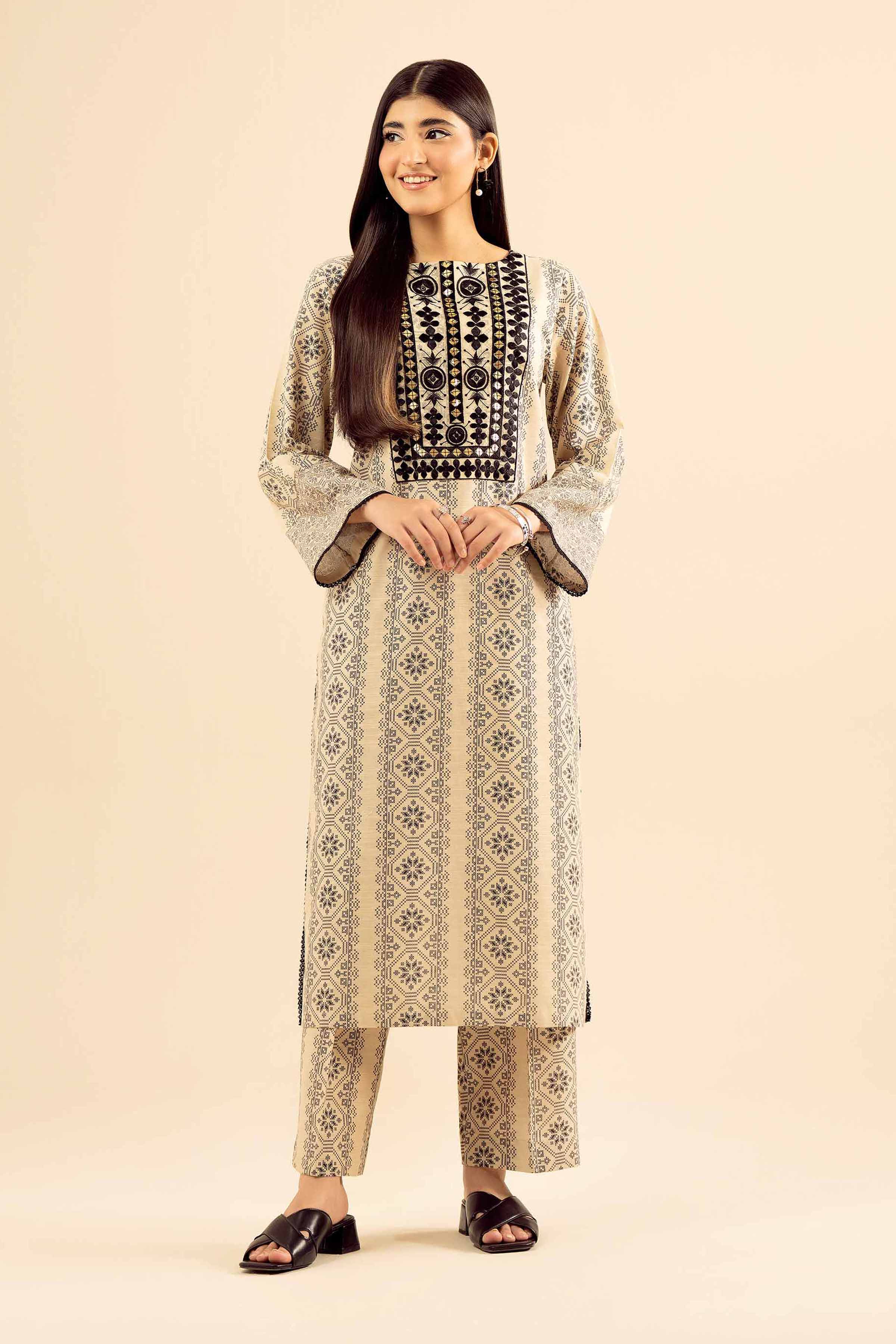 NishatUK - Beige Embroidered Khaddar 2-piece ready to wear Dress