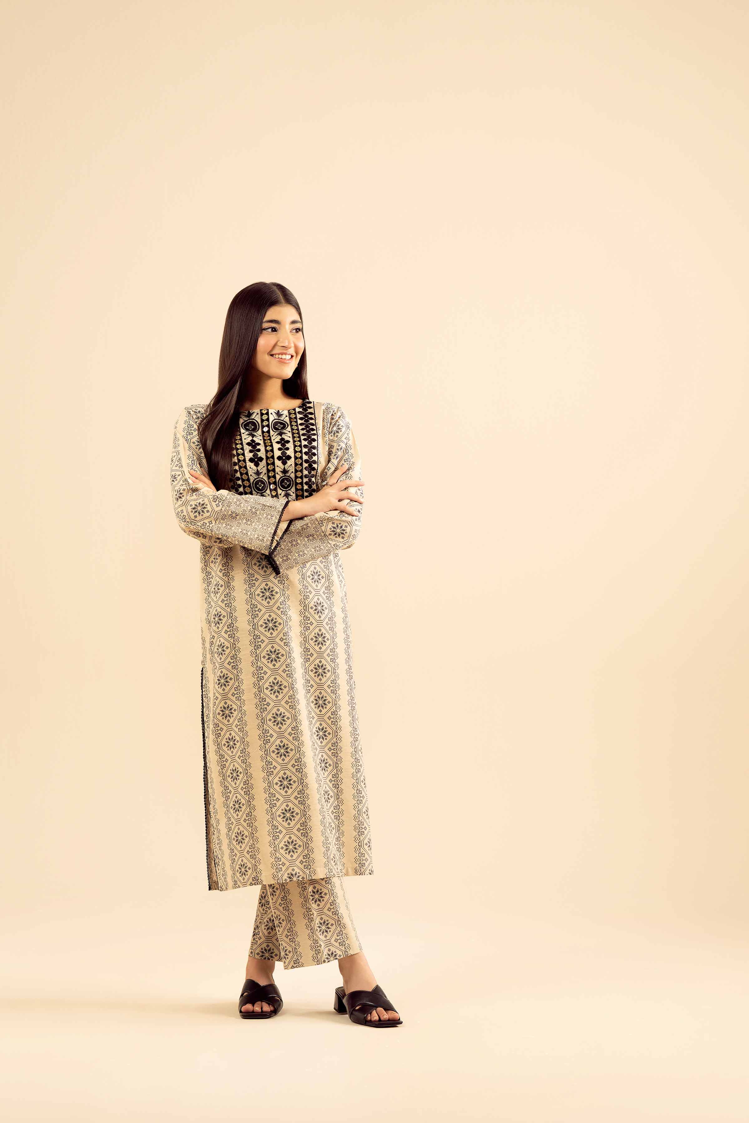 NishatUK - Beige Embroidered Khaddar 2-piece ready to wear Dress