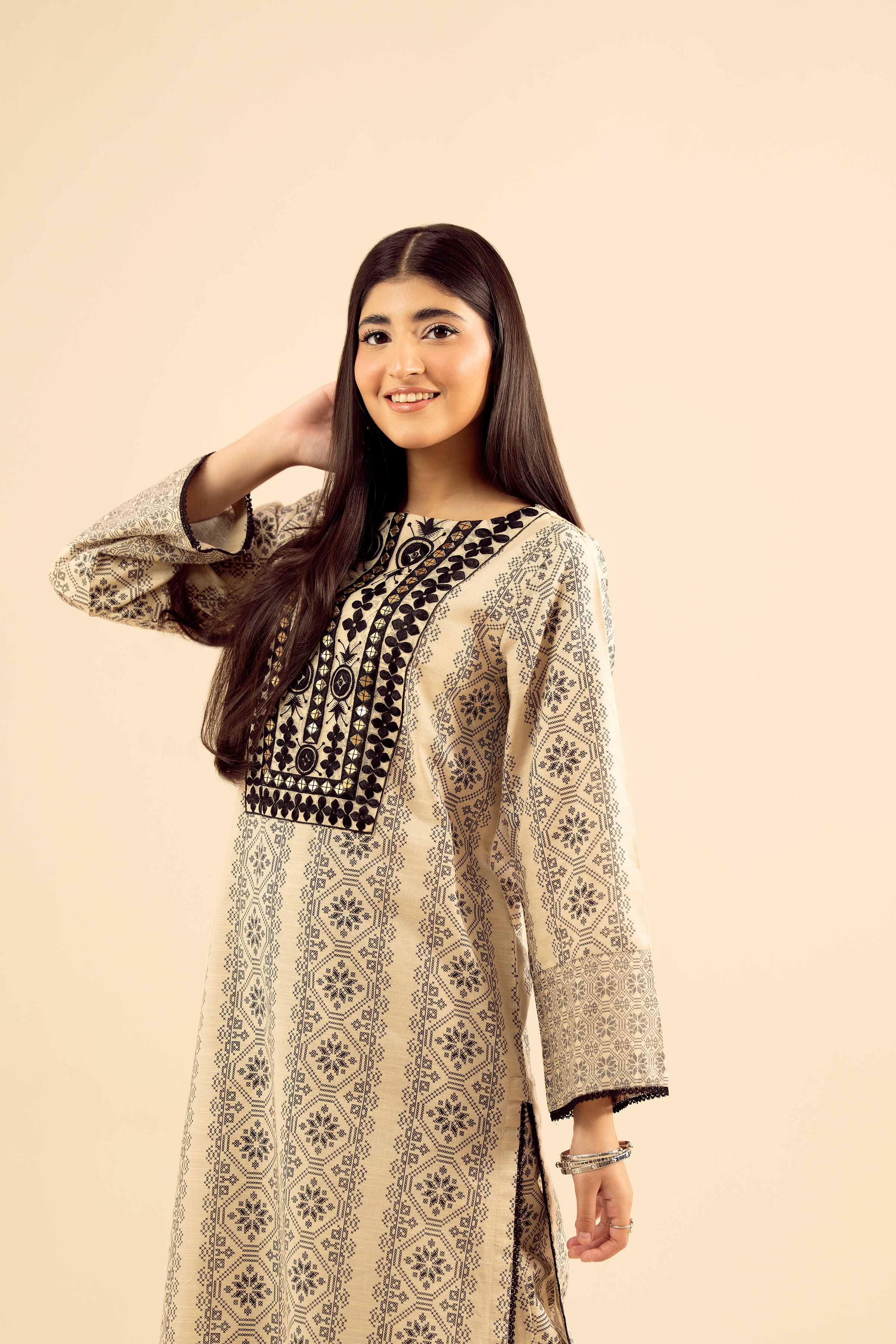 NishatUK - Beige Embroidered Khaddar 2-piece ready to wear Dress