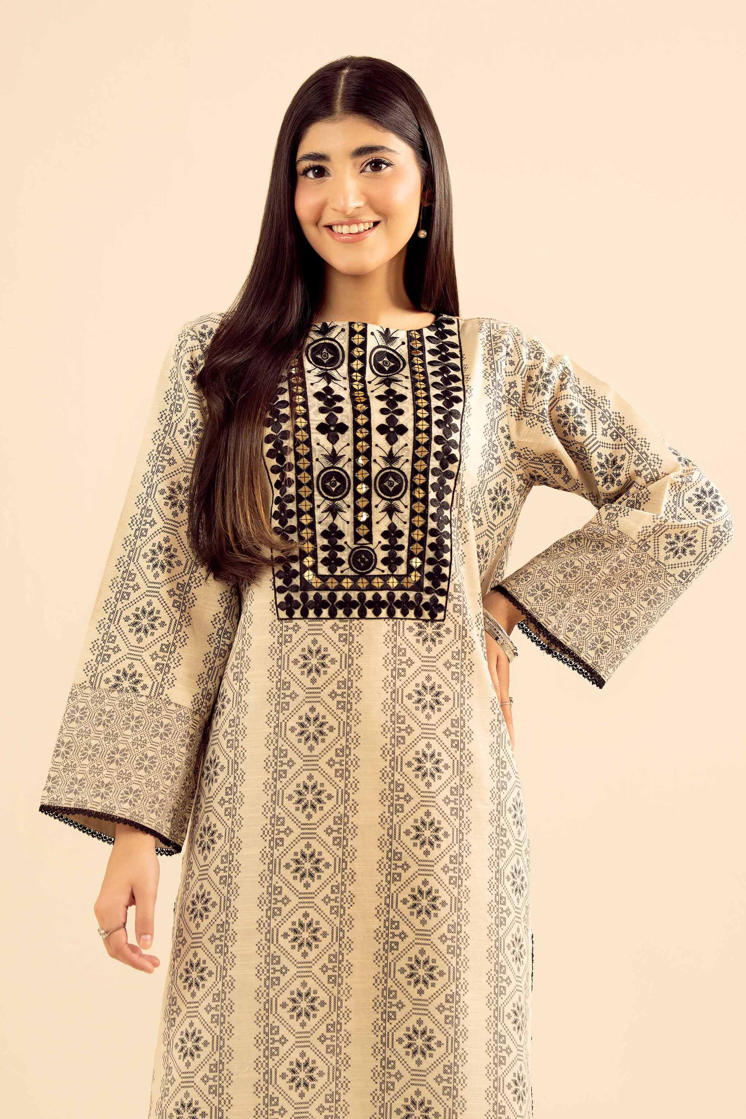 NishatUK - Beige Embroidered Khaddar 2-piece ready to wear Dress