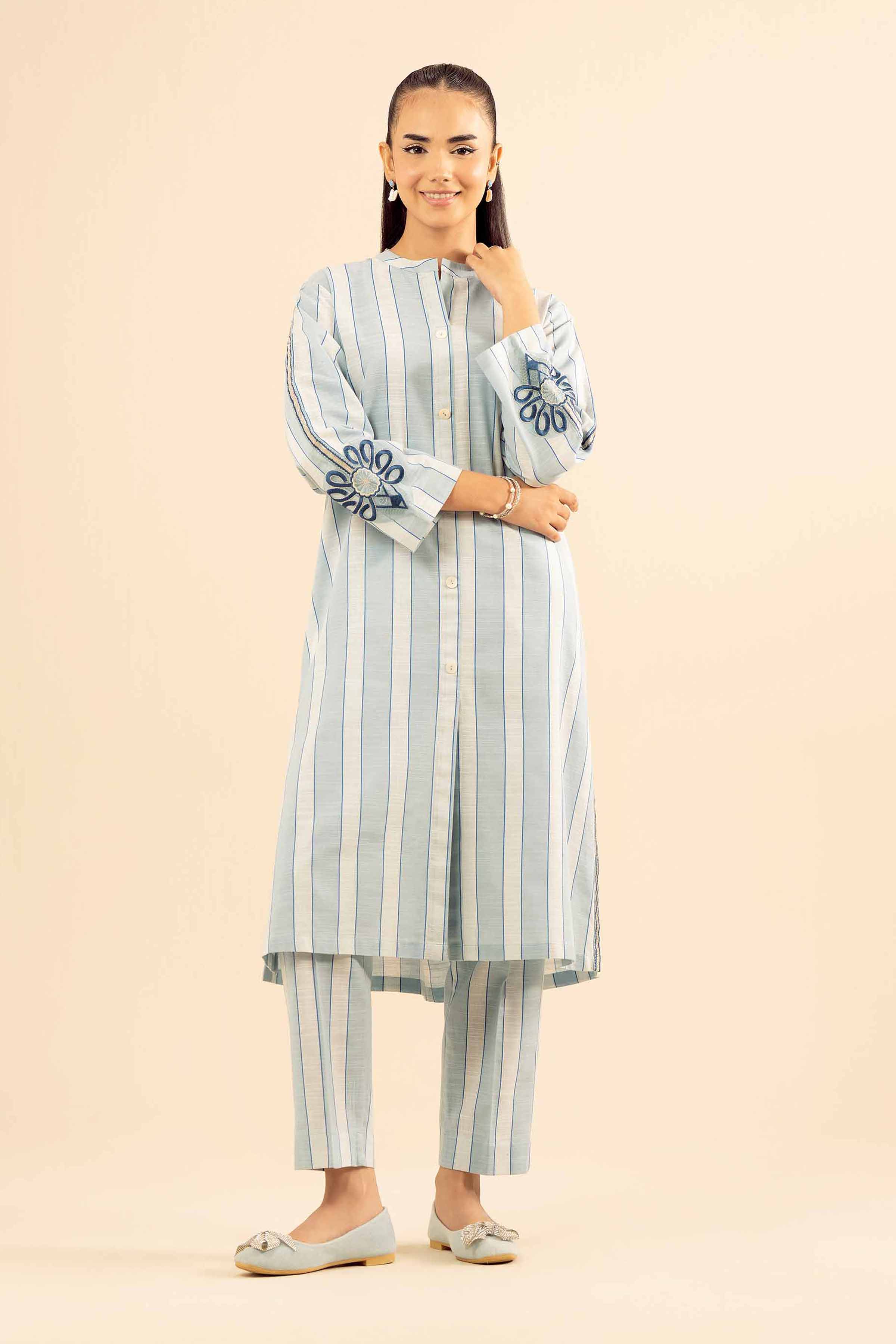 NishatUK - Blue Embroidered Khaddar 2-piece ready to wear Dress