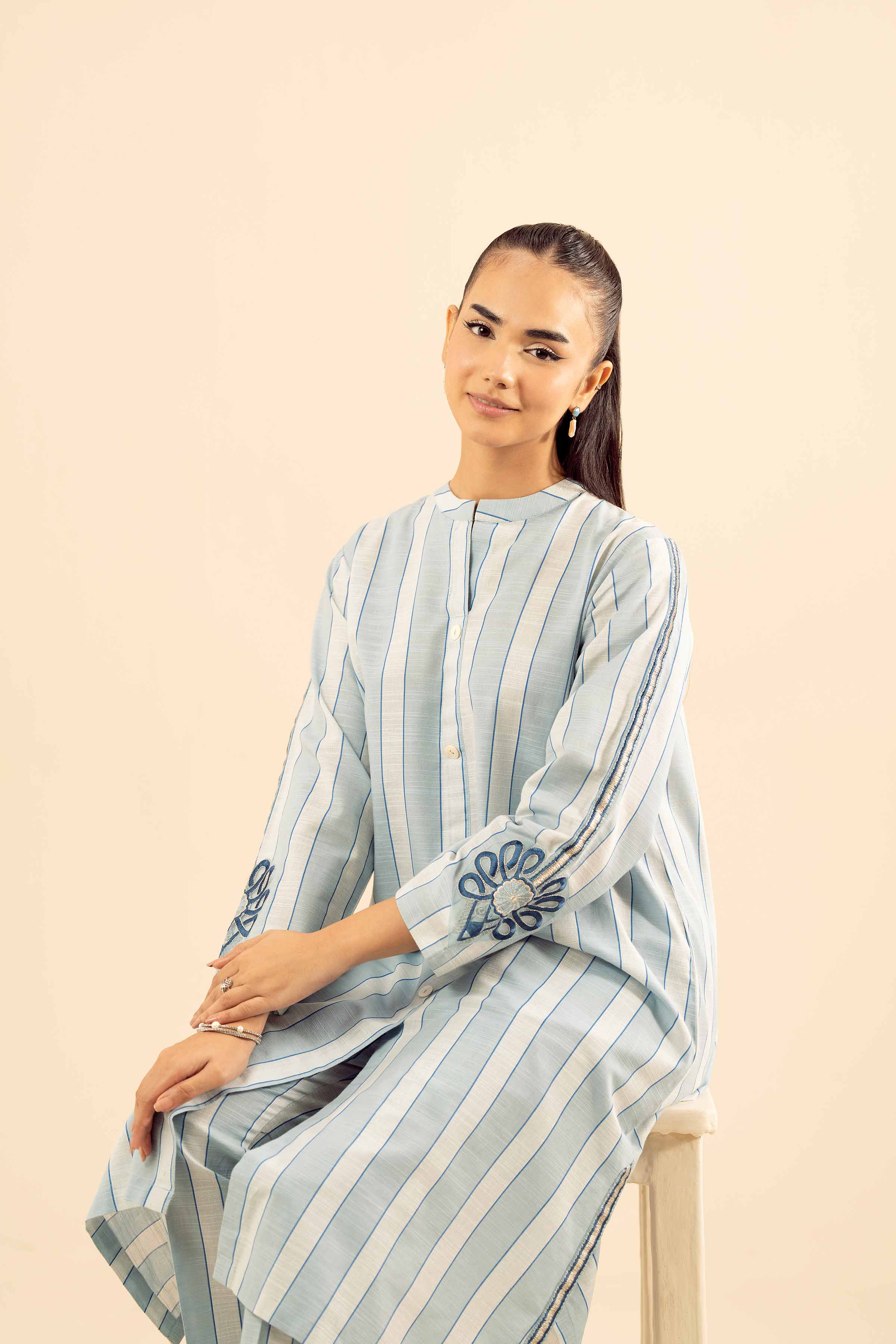 NishatUK - Blue Embroidered Khaddar 2-piece ready to wear Dress