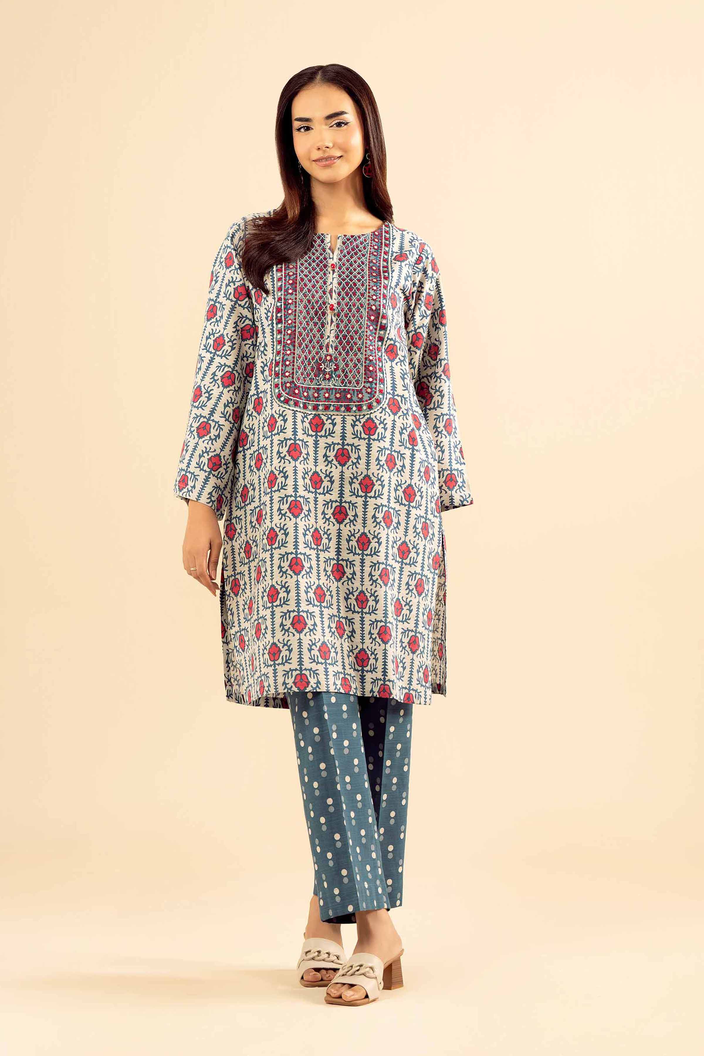 NishatUK - Grey Embroidered Khaddar 2-piece ready to wear Dress