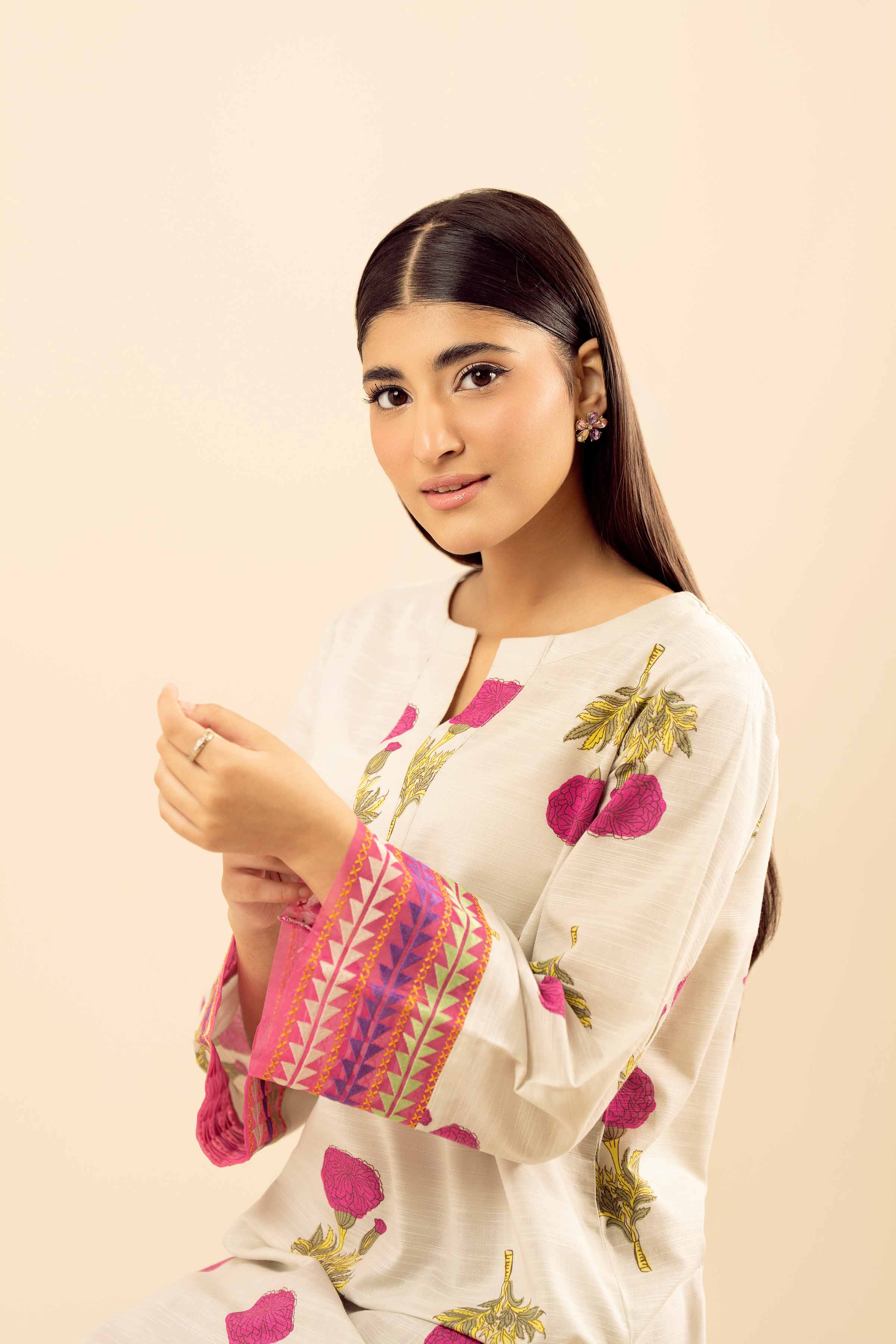NishatUK - Off White Embroidered Khaddar 2-piece ready to wear Dress