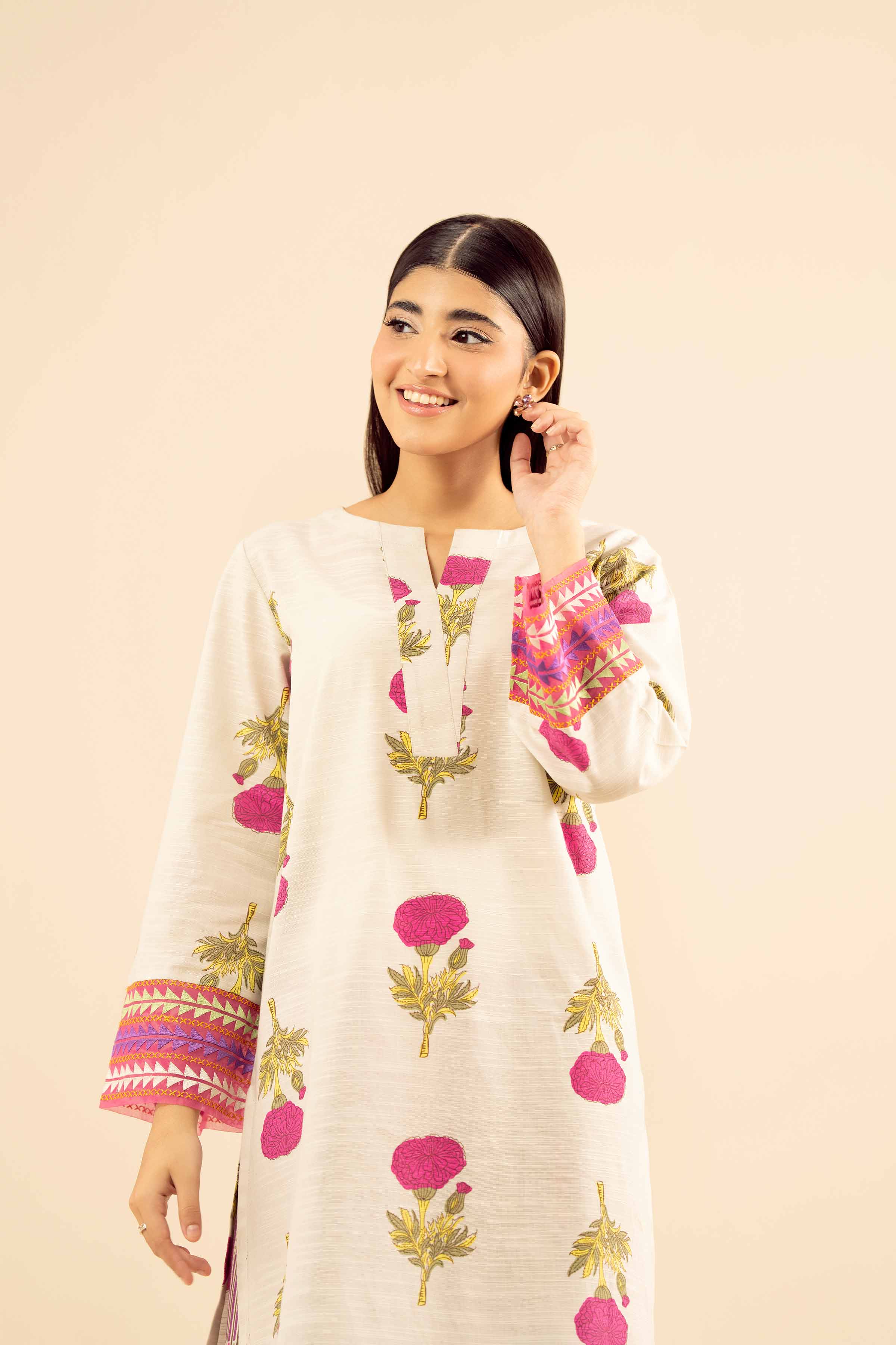 NishatUK - Off White Embroidered Khaddar 2-piece ready to wear Dress