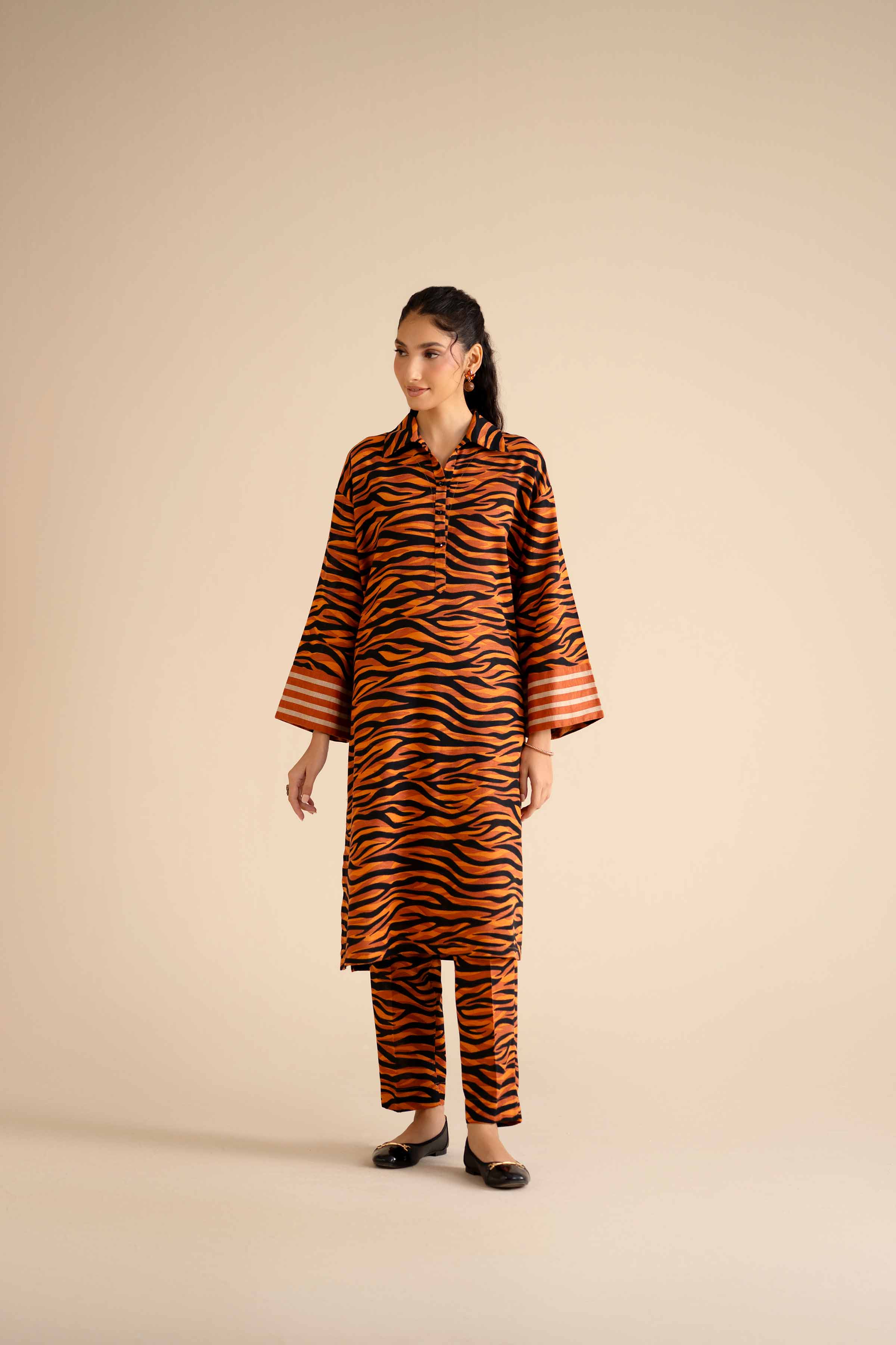 NishatUK - Brown Printed Cambric 2-piece ready to wear Dress