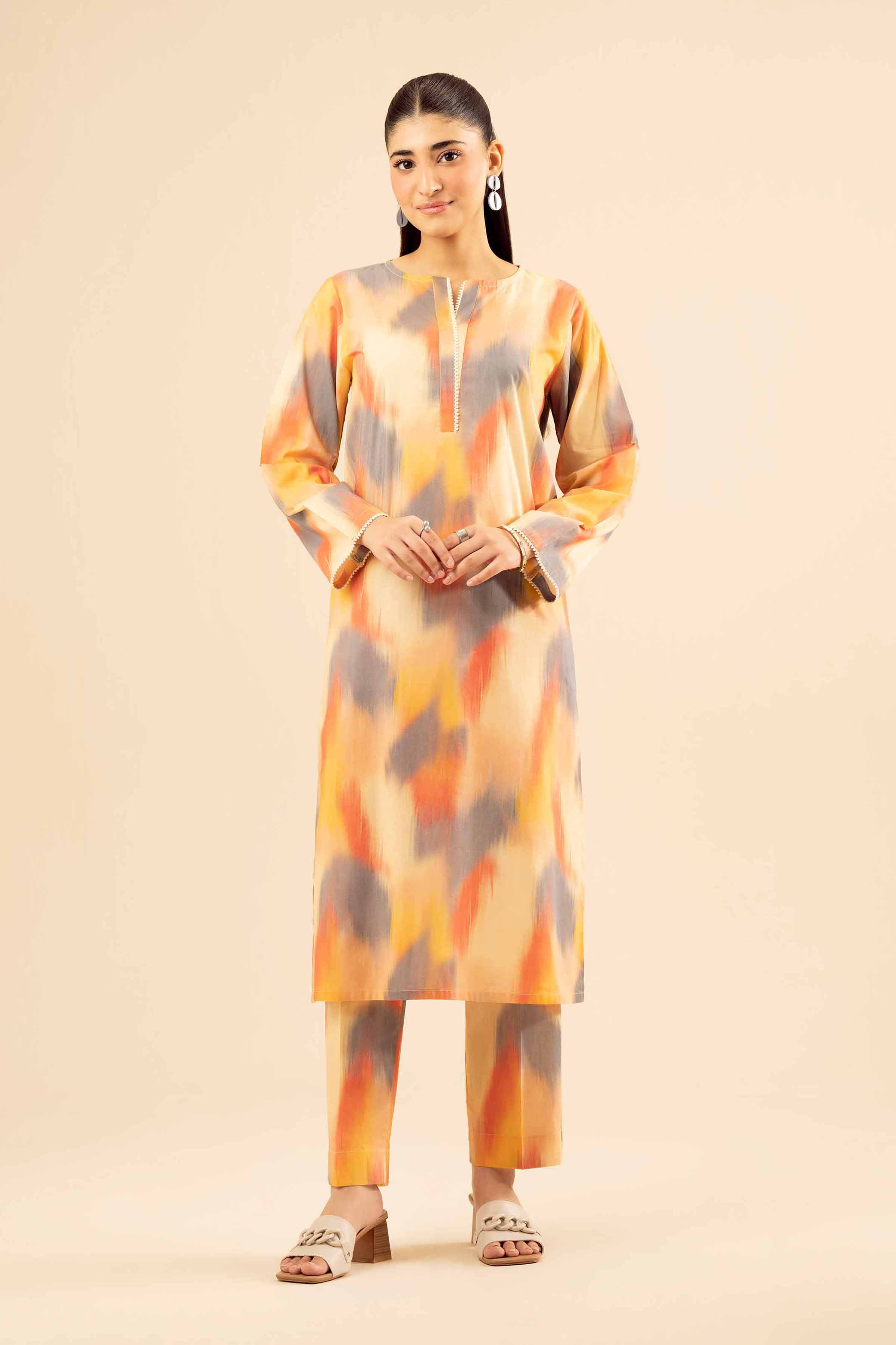 NishatUK - Beige Printed Cambric 2-piece ready to wear Dress