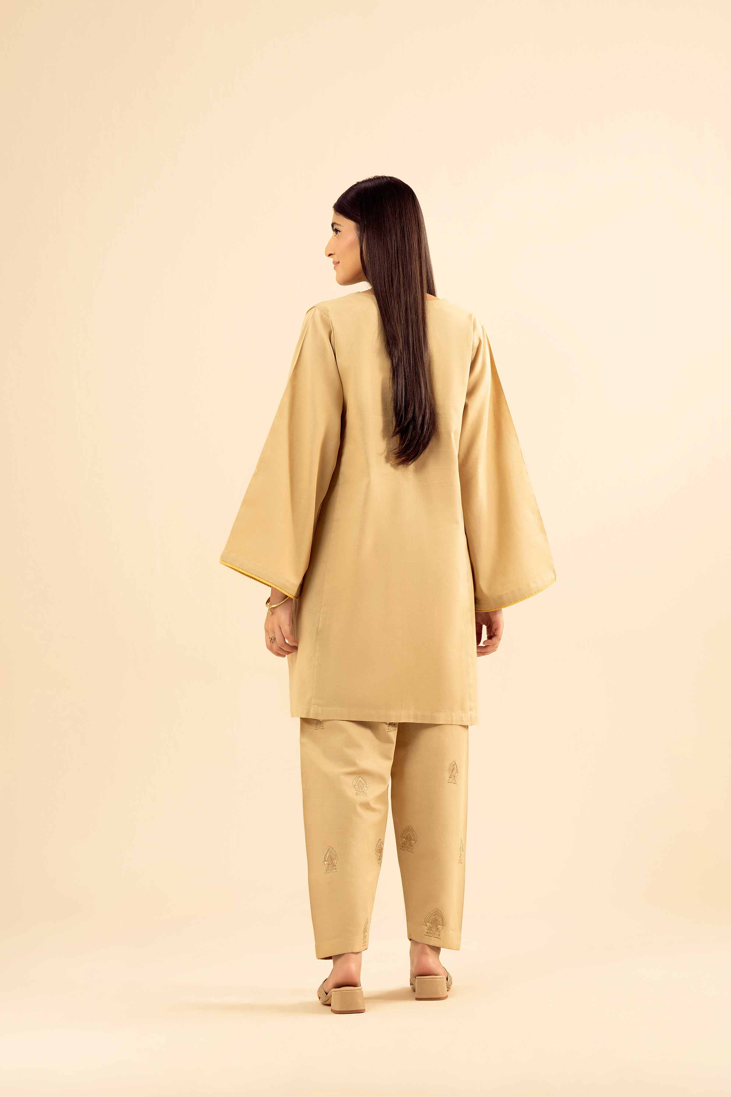 NishatUK - Brown Embroidered Cotton 2-piece ready to wear Dress