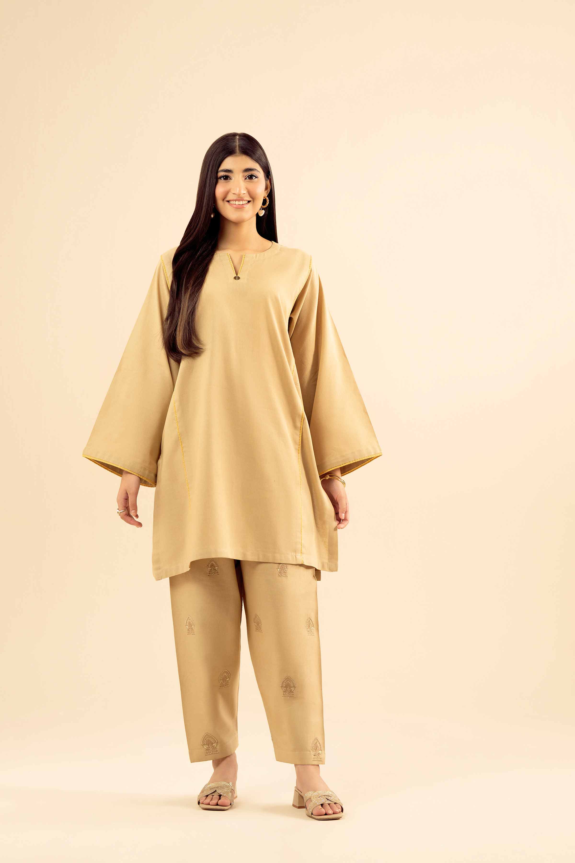 NishatUK - Brown Embroidered Cotton 2-piece ready to wear Dress
