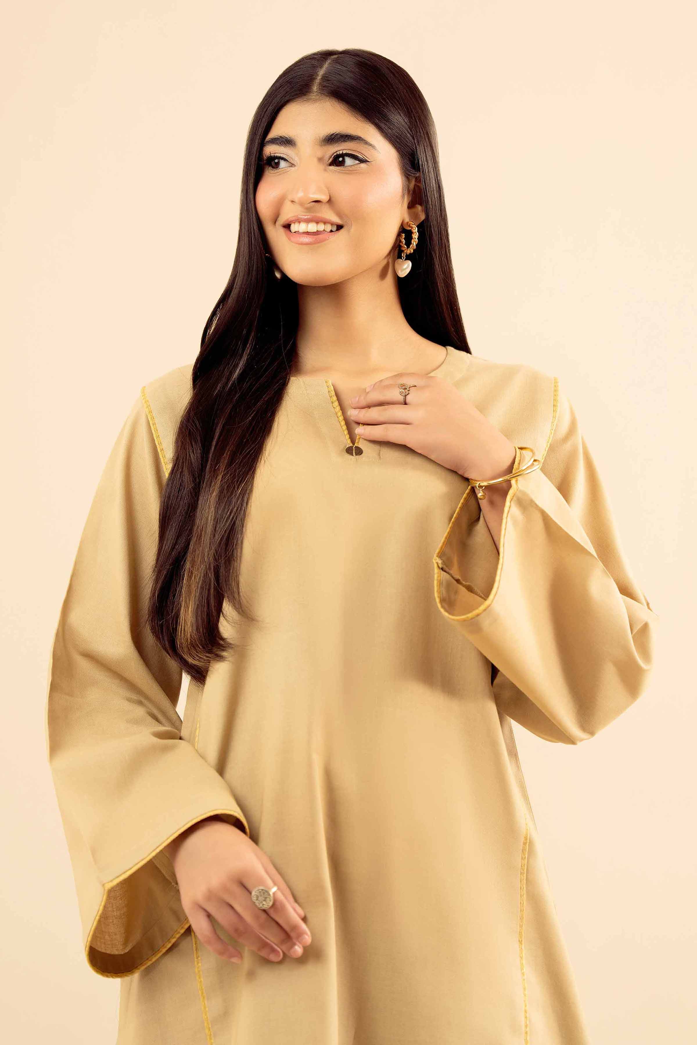 NishatUK - Brown Embroidered Cotton 2-piece ready to wear Dress