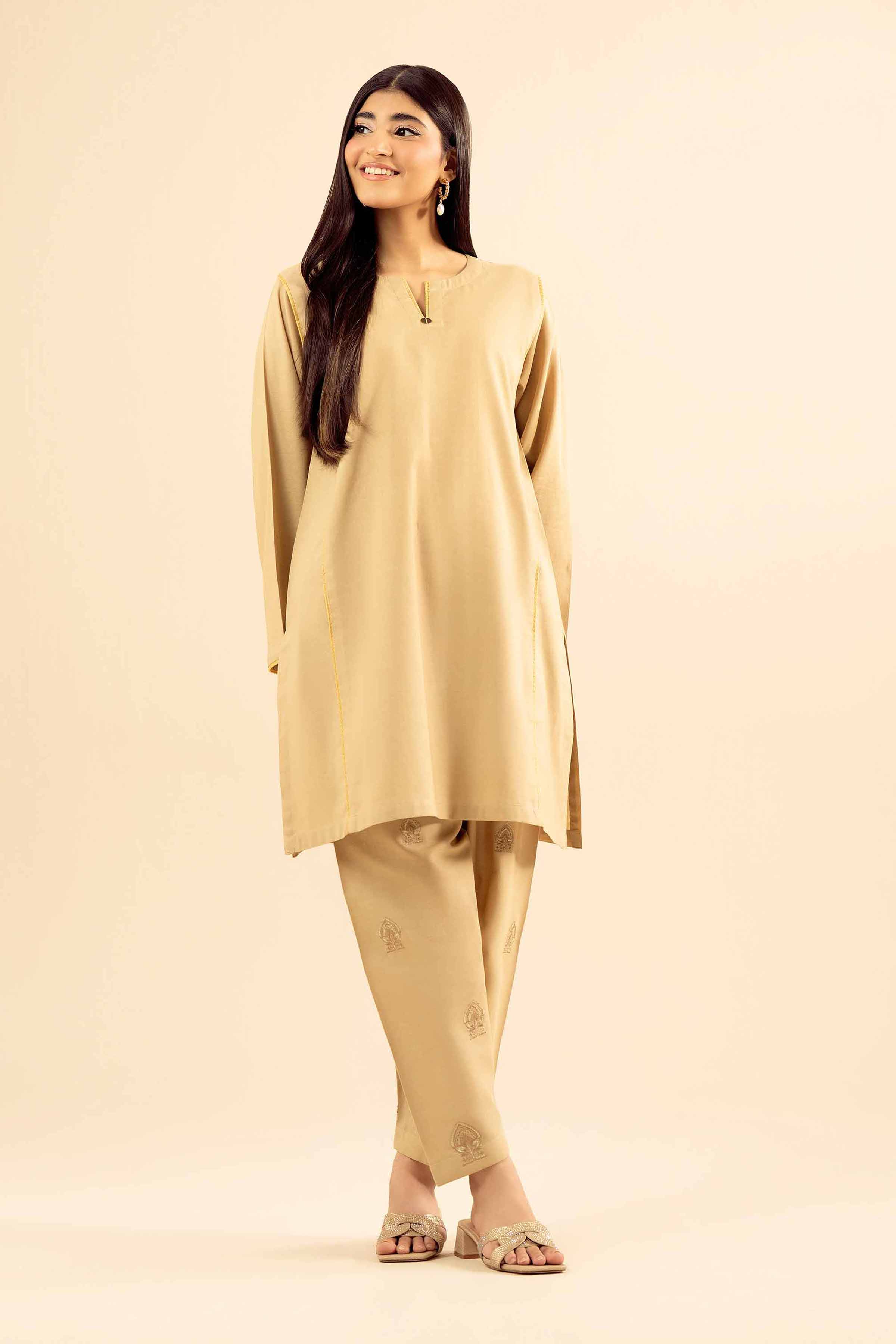 NishatUK - Brown Embroidered Cotton 2-piece ready to wear Dress