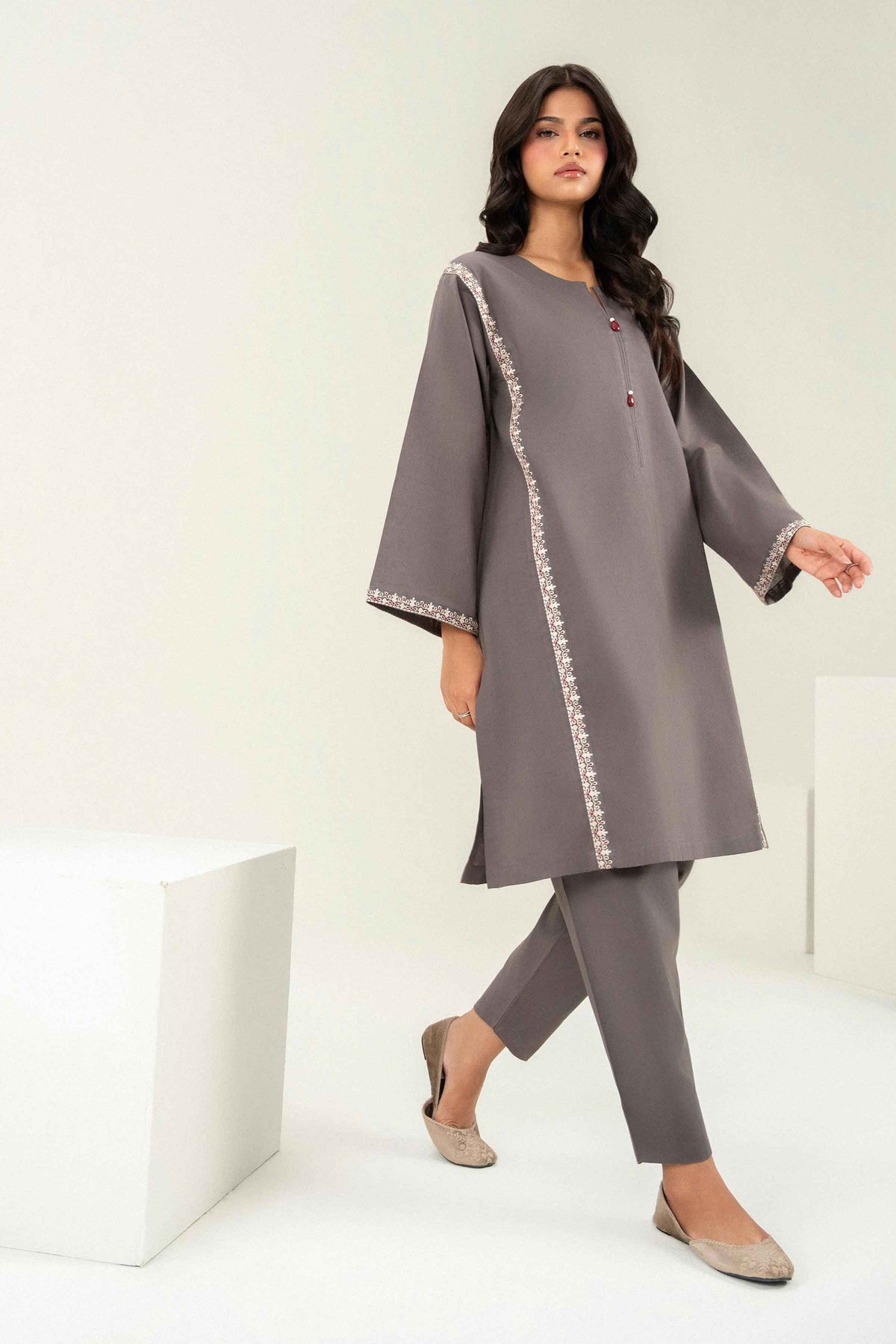 Nishat UK - Grey Embroidered Cotton 2 Pieces ready to wear