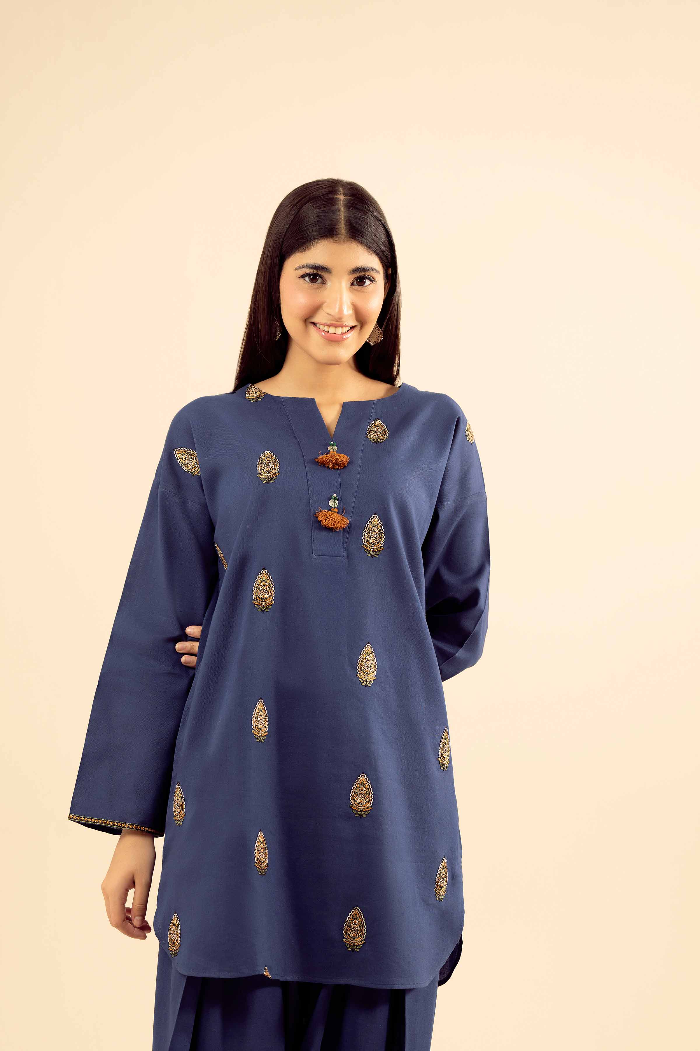 NishatUK - Blue Embroidered Cotton 2-piece ready to wear Dress