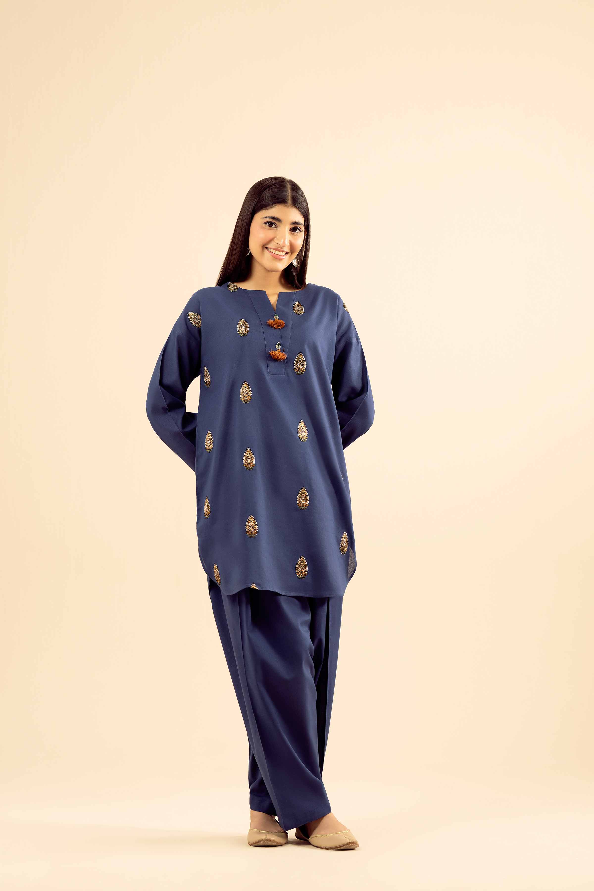 NishatUK - Blue Embroidered Cotton 2-piece ready to wear Dress