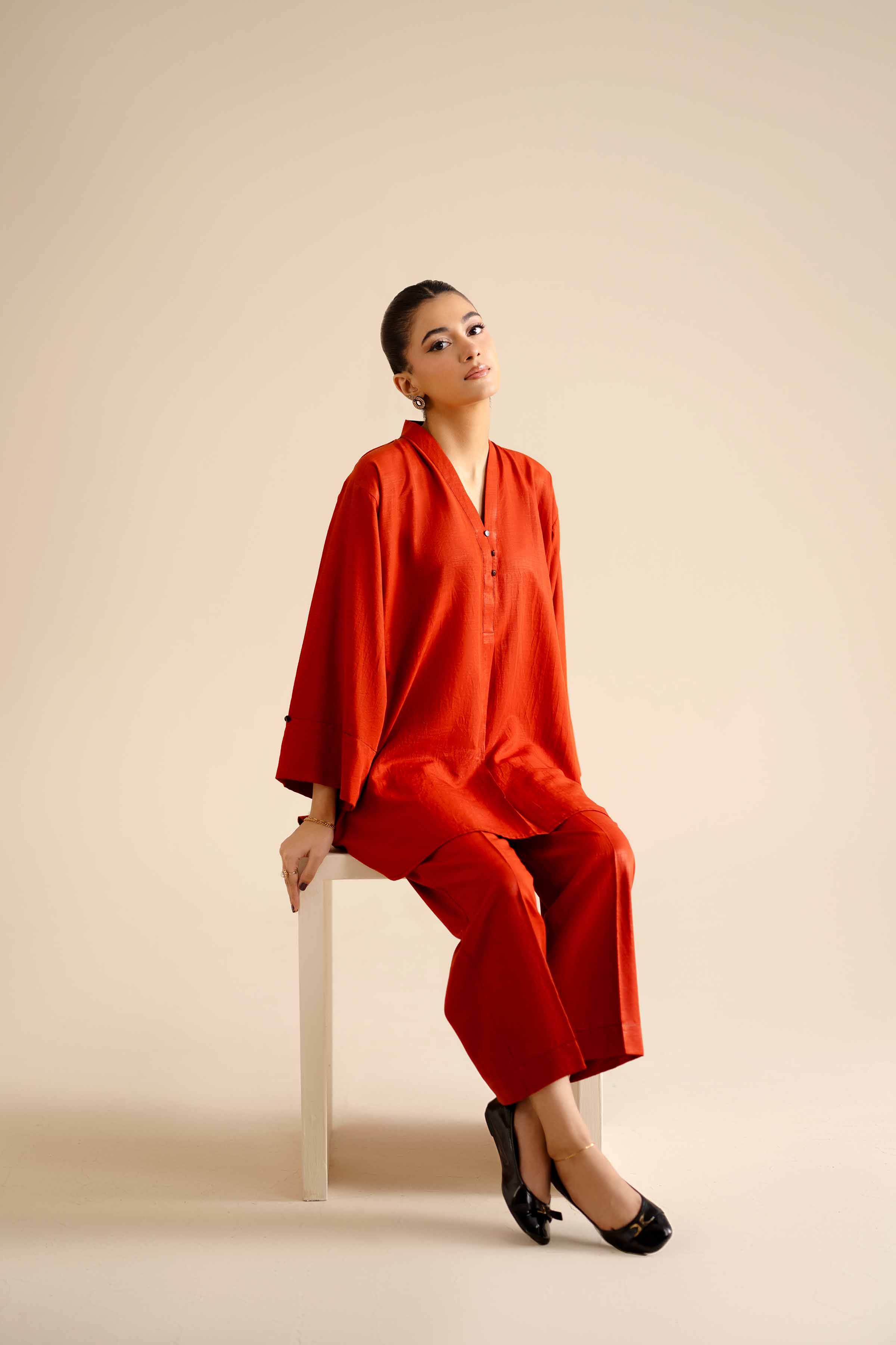 NishatUK - Rust Solids Silk 2-piece ready to wear Dress