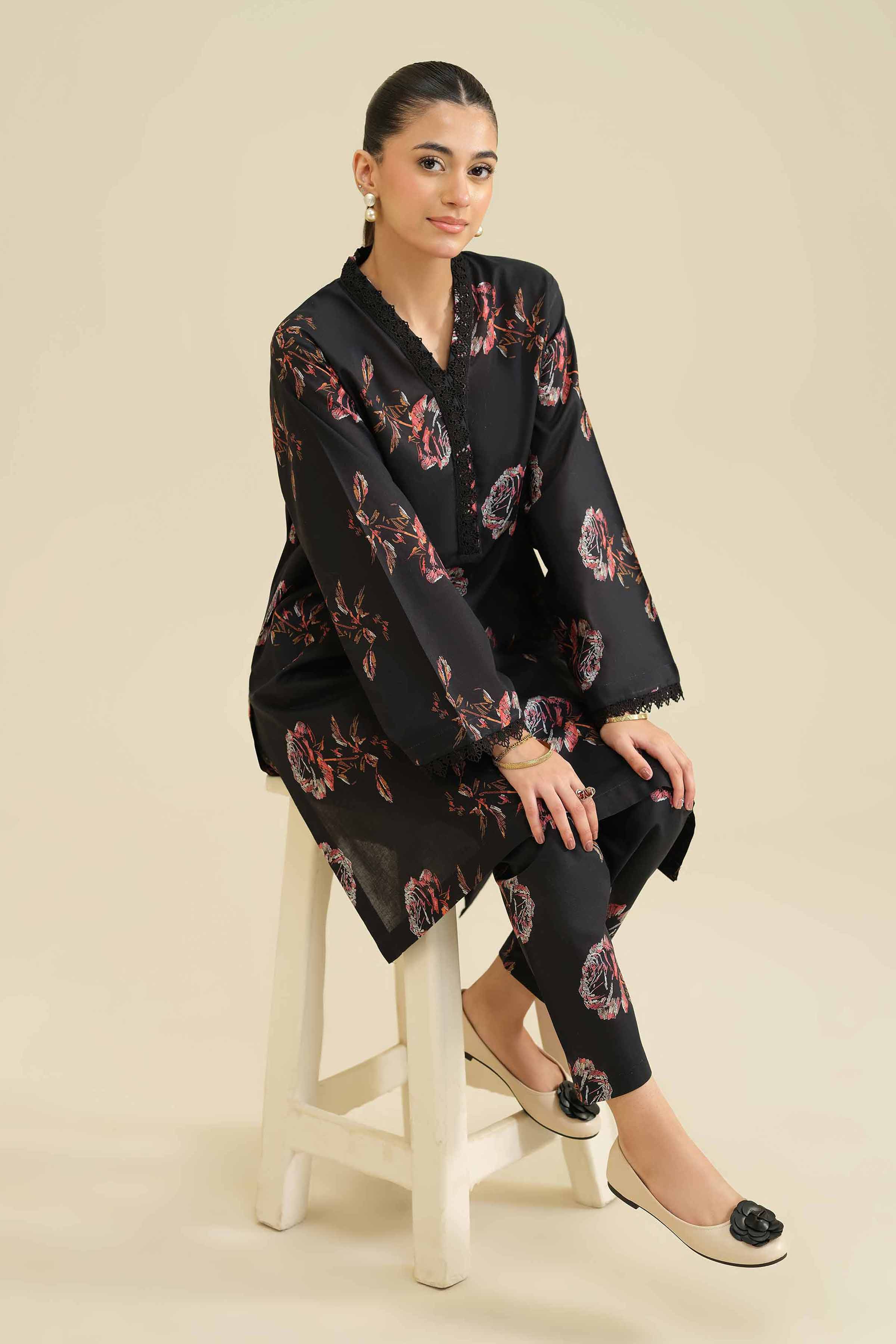 NishatUK - Black Printed Cambric 2-piece ready to wear Dress