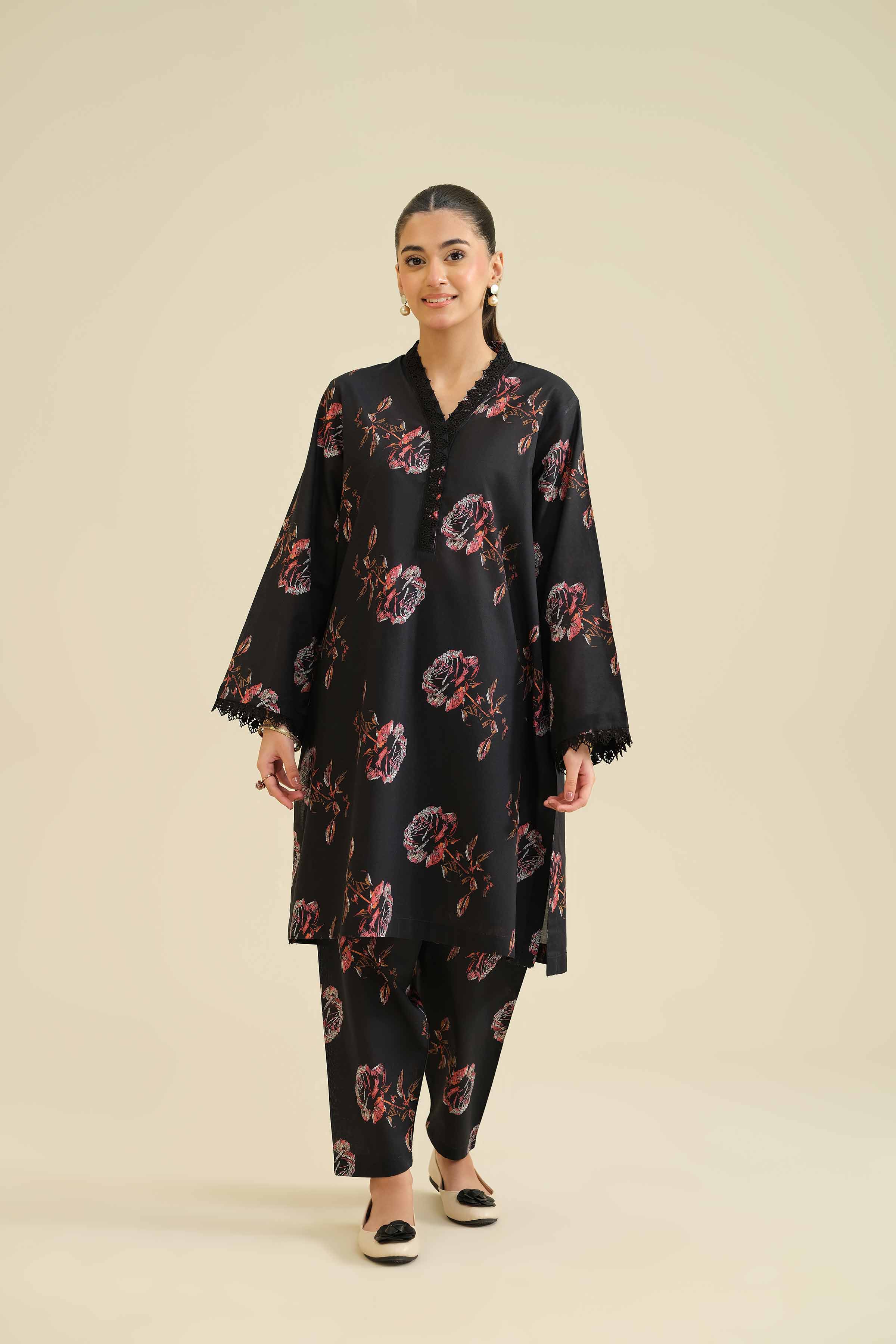 NishatUK - Black Printed Cambric 2-piece ready to wear Dress