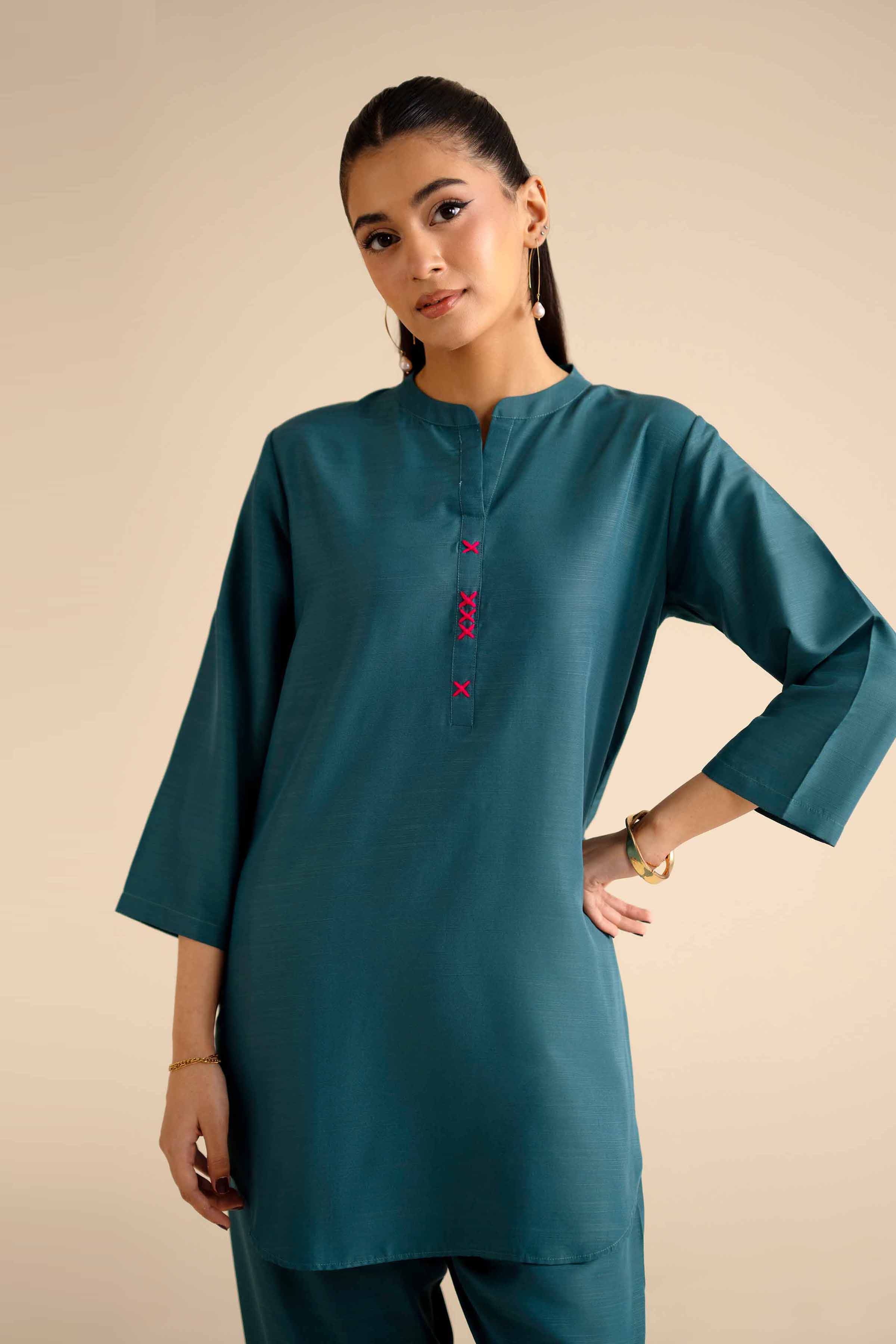 NishatUK - Teal Solids Silk 2-piece ready to wear Dress