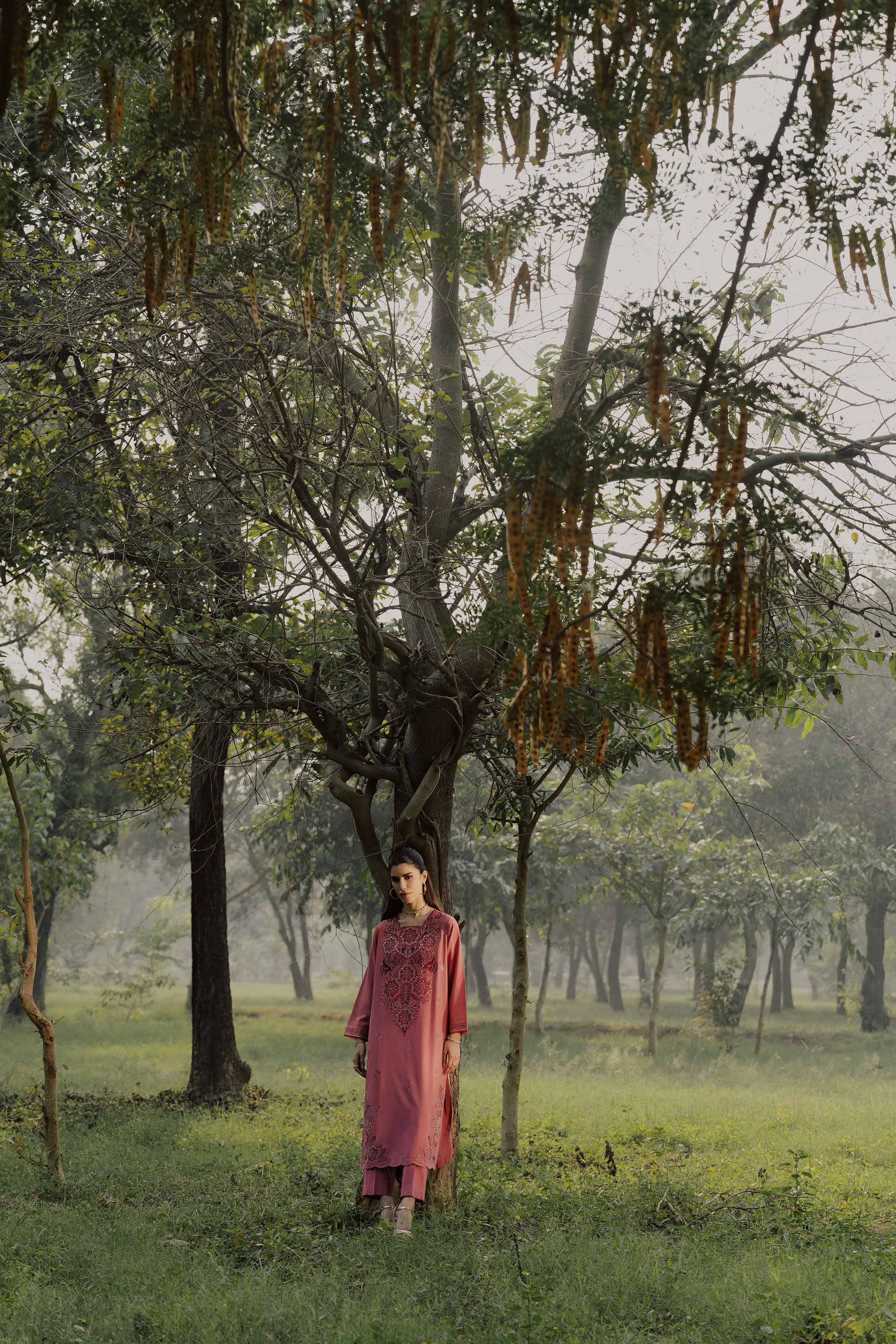 NishatUK - Pink Embroidered Slub 2-piece ready to wear Dress