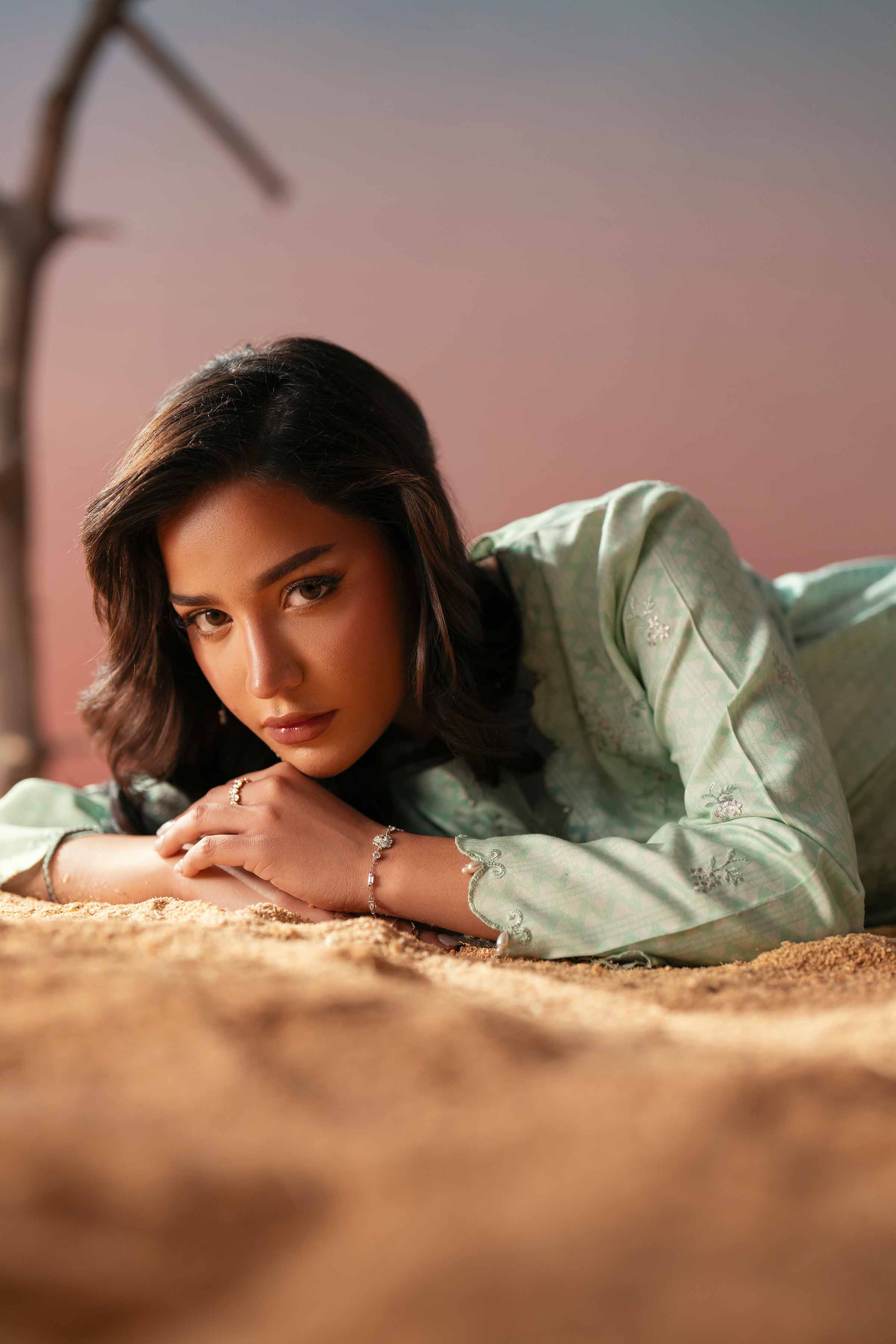 NishatUK - Green Embroidered Glitter Slub 2-piece ready to wear Dress