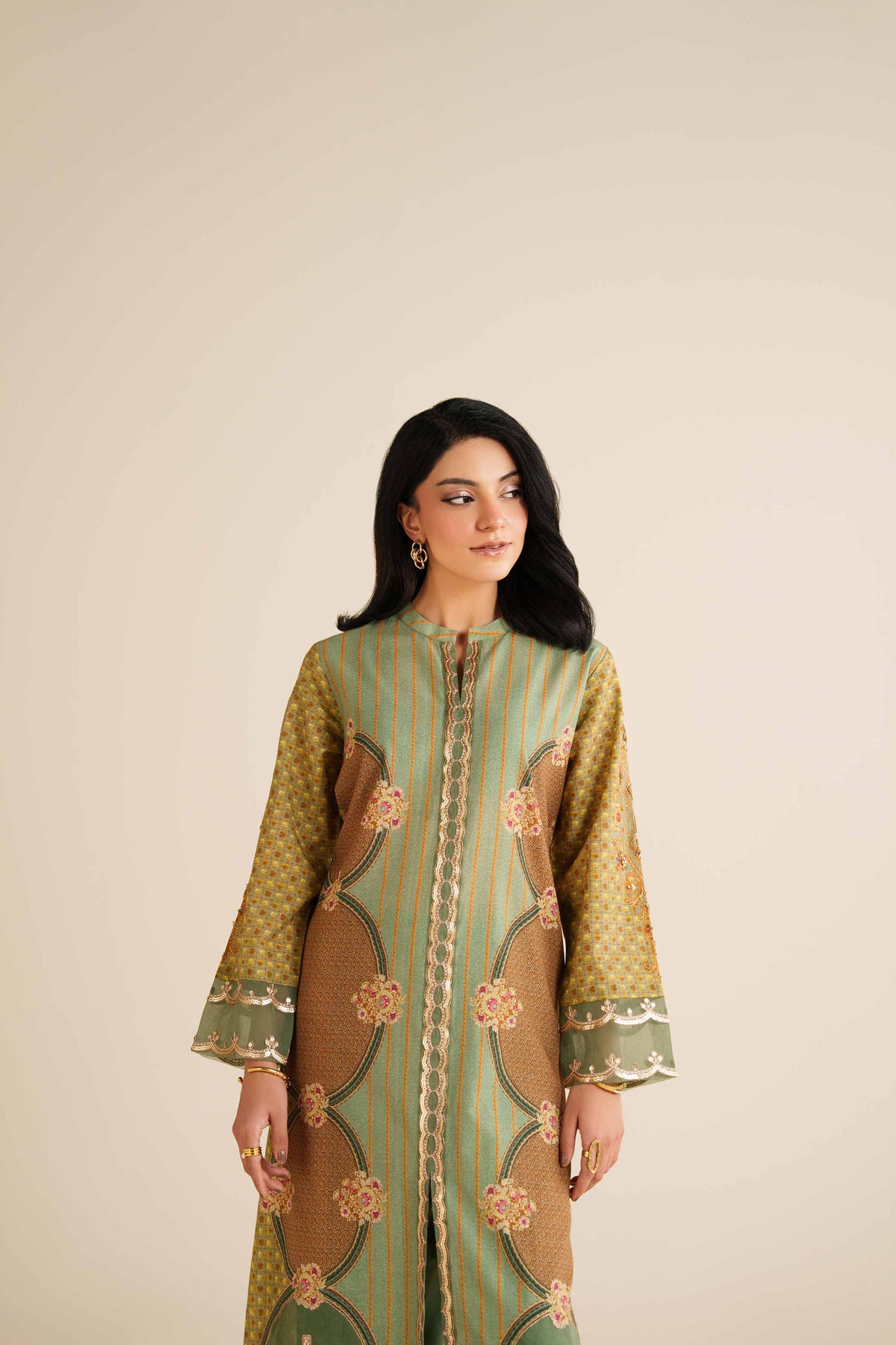 Nishat UK - Green Embroidered Gold Slub 2 Pieces ready to wear Dress