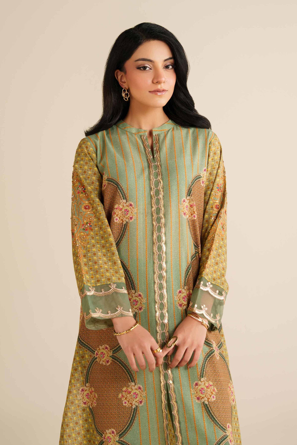 Nishat UK - Green Embroidered Gold Slub 2 Pieces ready to wear Dress
