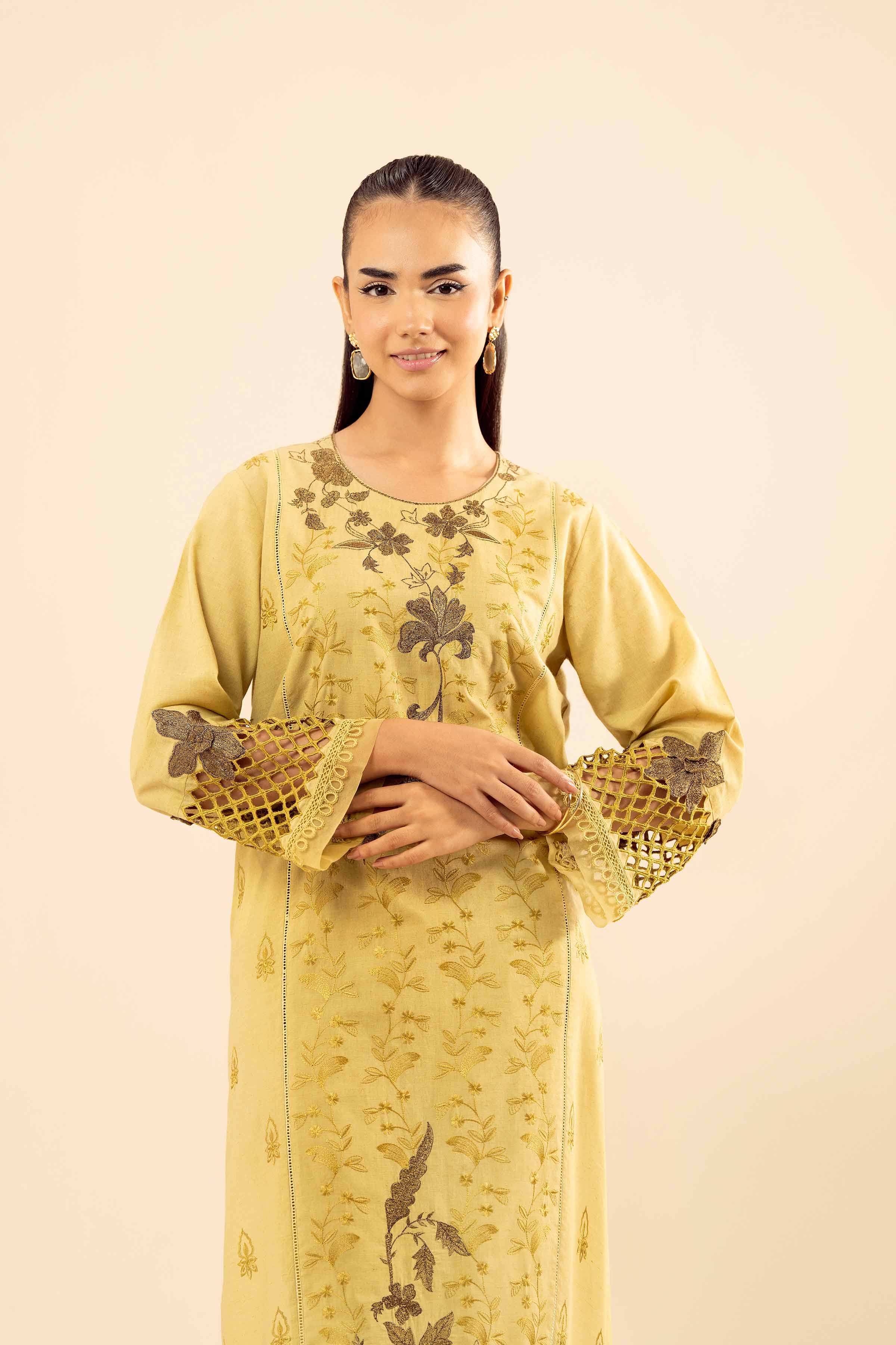 Nishat UK - Green Embroidered Slub 2 Pieces ready to wear Dress