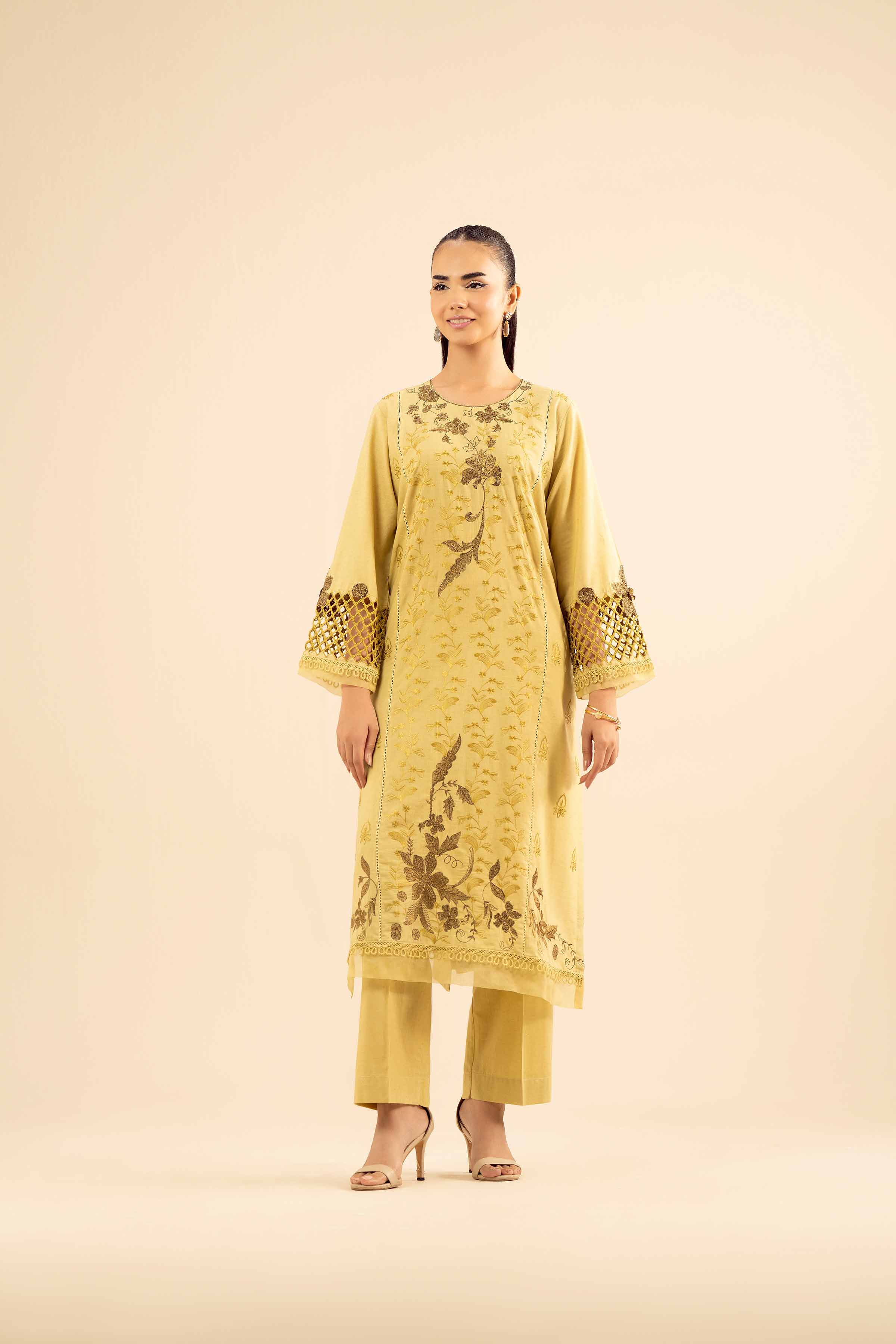 Nishat UK - Green Embroidered Slub 2 Pieces ready to wear Dress