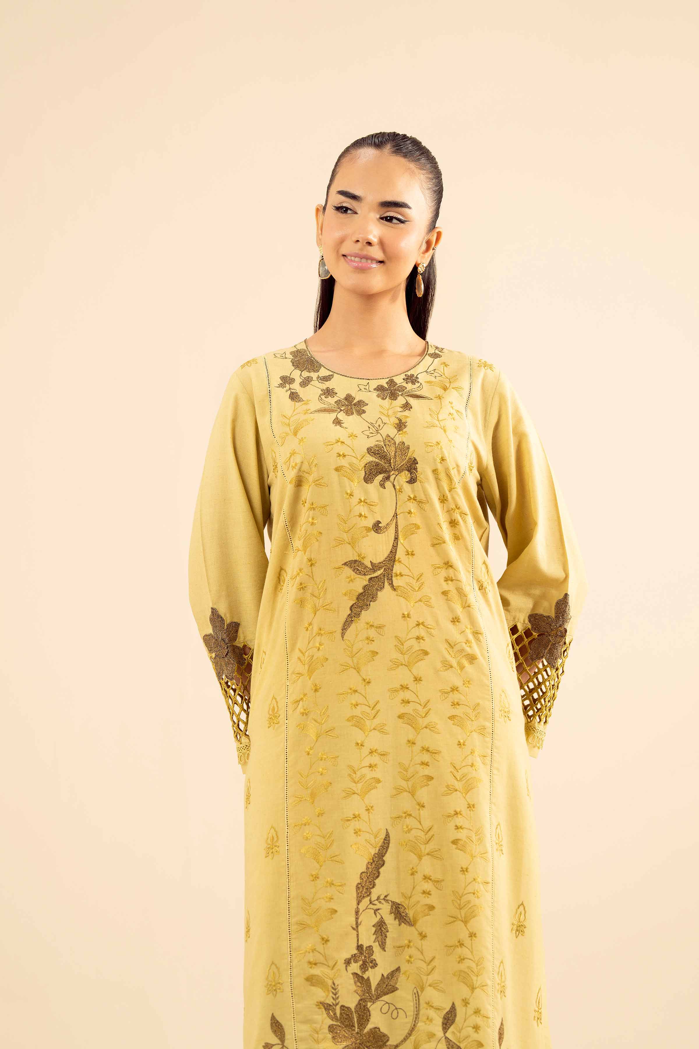 Nishat UK - Green Embroidered Slub 2 Pieces ready to wear Dress