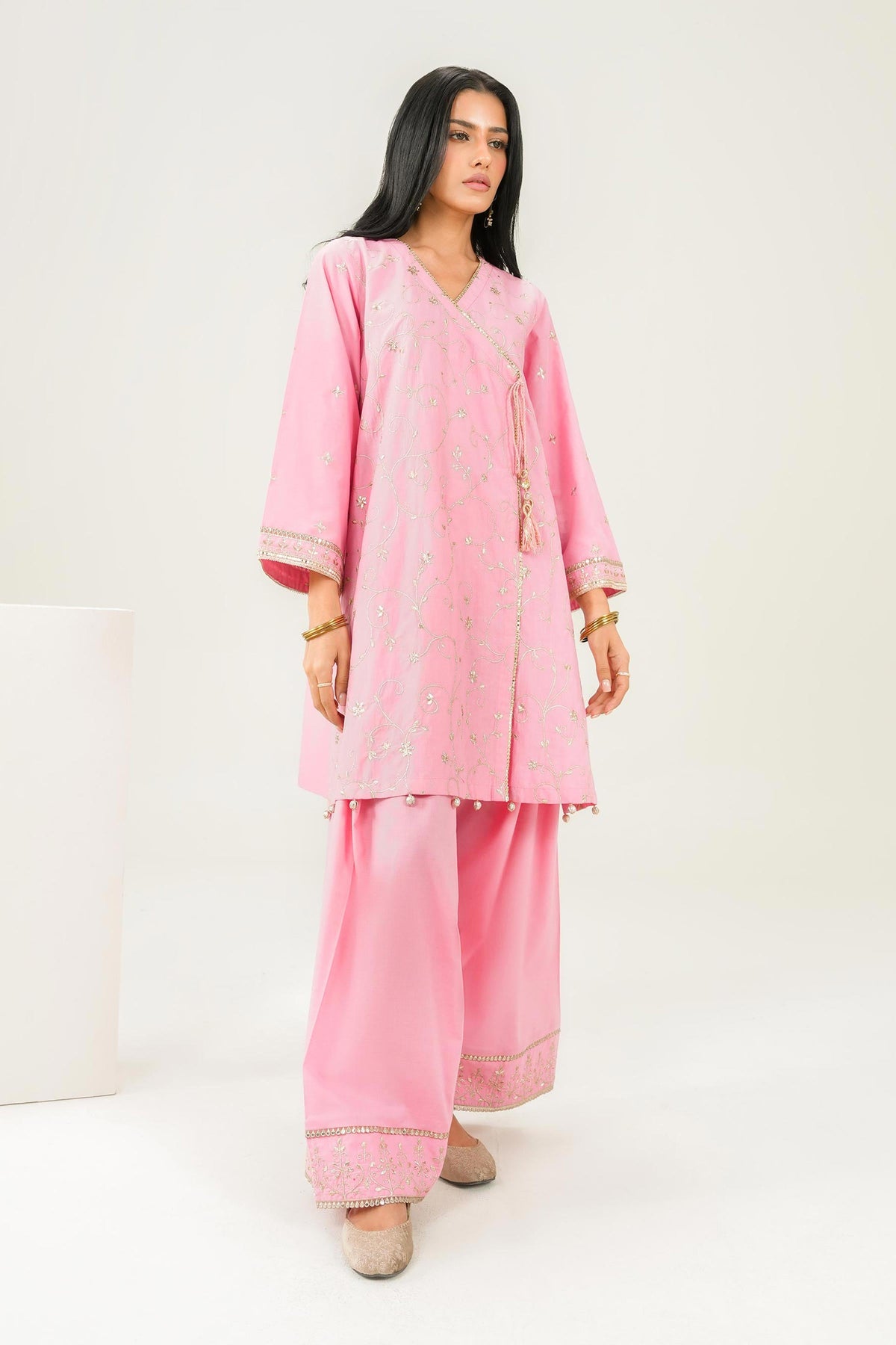Nishat UK - Pink Embroidered Gold Slub 2 Pieces ready to wear Dress