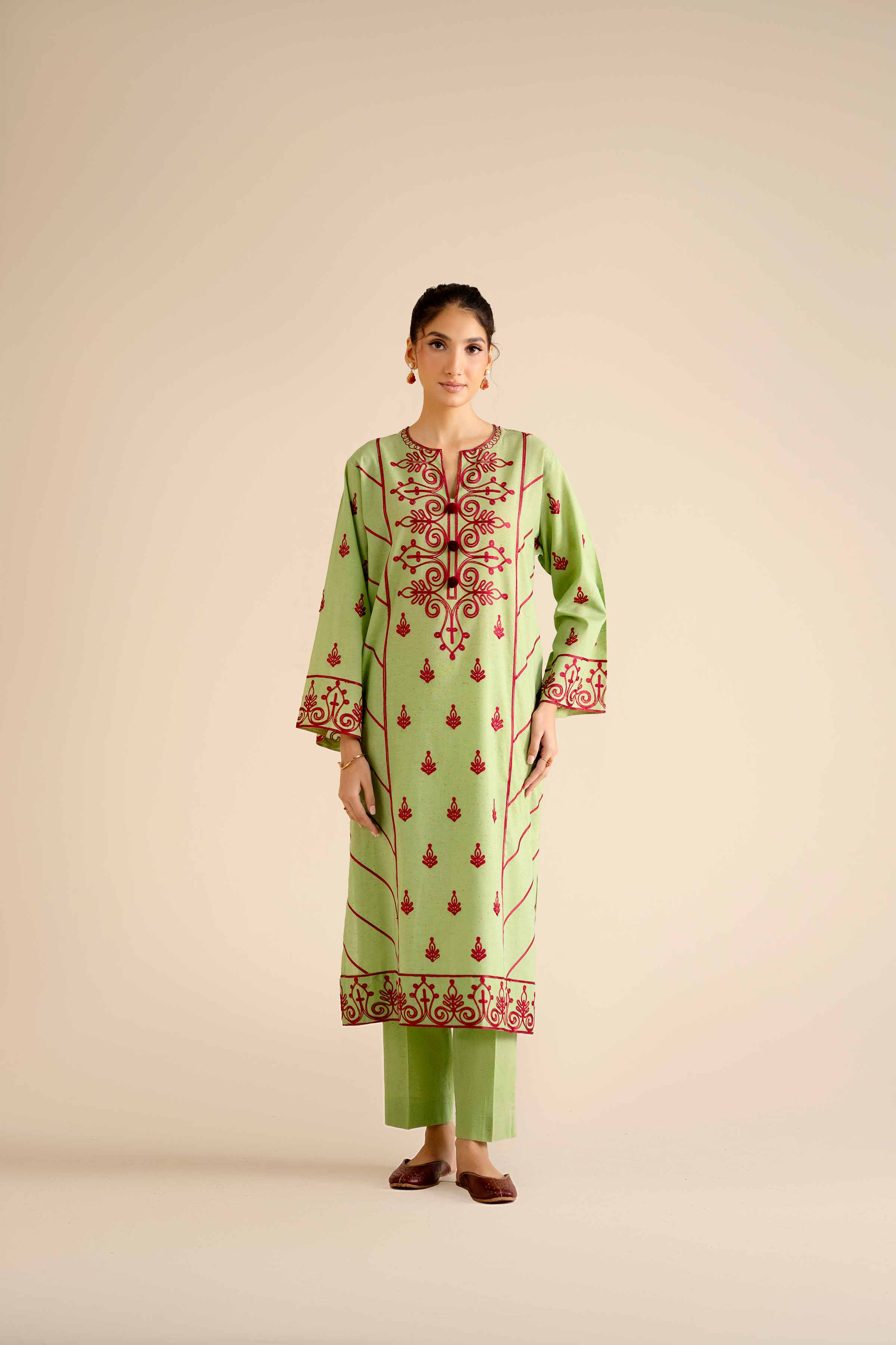 NishatUK - Parrot Green Embroidered Khaddar 2-piece ready to wear Dress