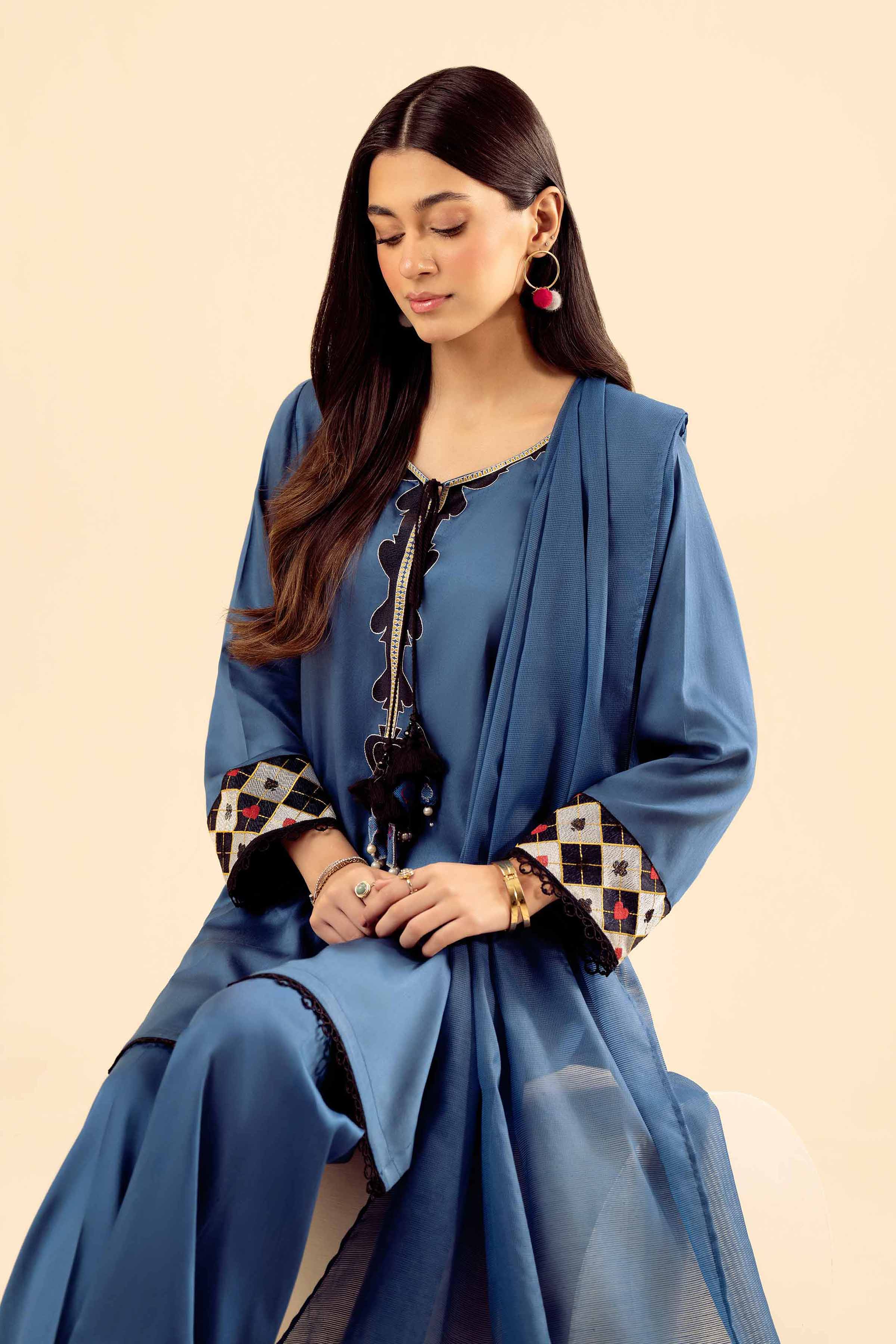 NishatUK - Blue Solids Satin 3-piece ready to wear Suit
