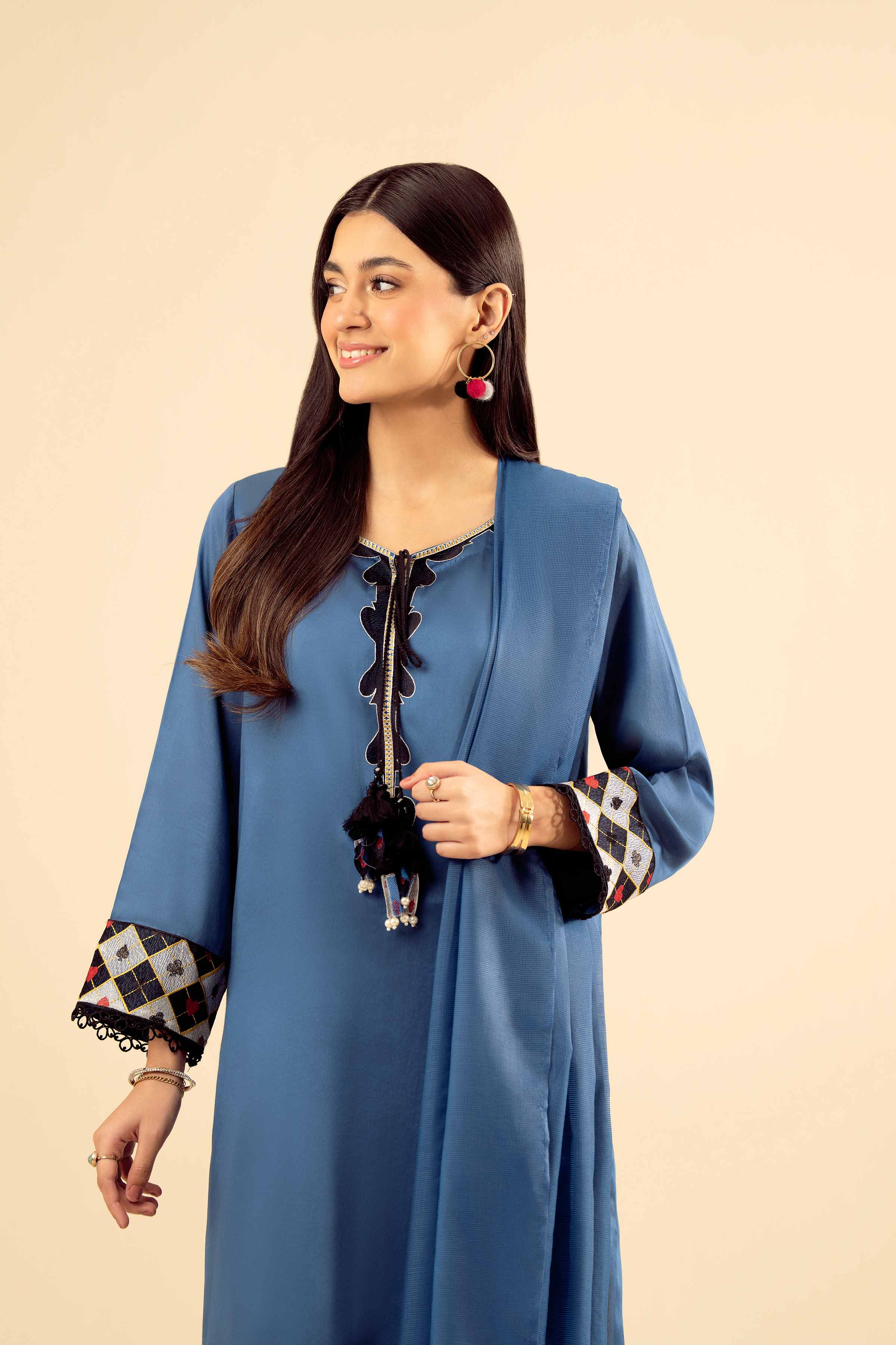 NishatUK - Blue Solids Satin 3-piece ready to wear Suit