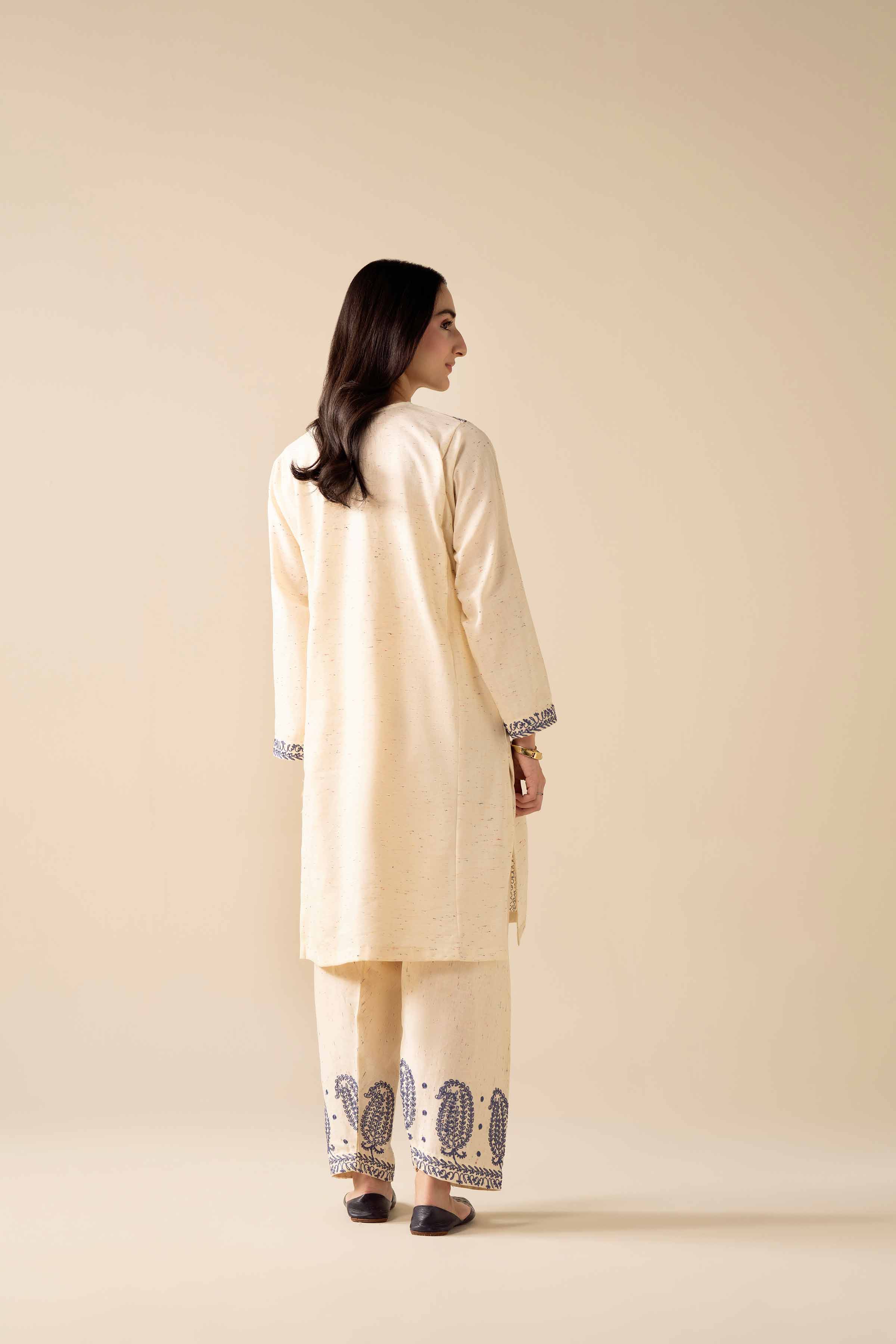NishatUK - White Embroidered Khaddar 2-piece ready to wear Dress