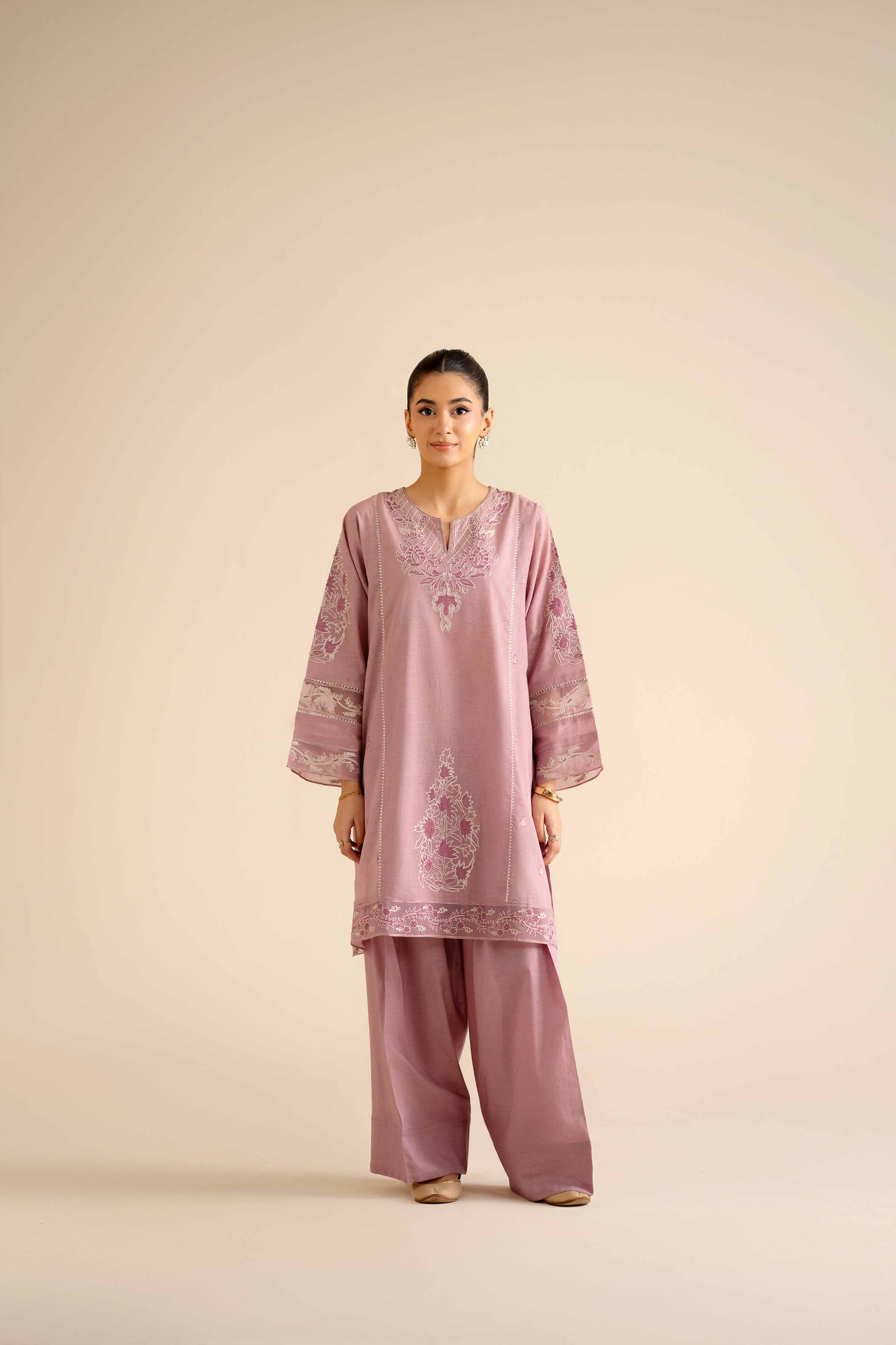 NishatUK - Light Pink Embroidered Khaddar 2-piece ready to wear Dress