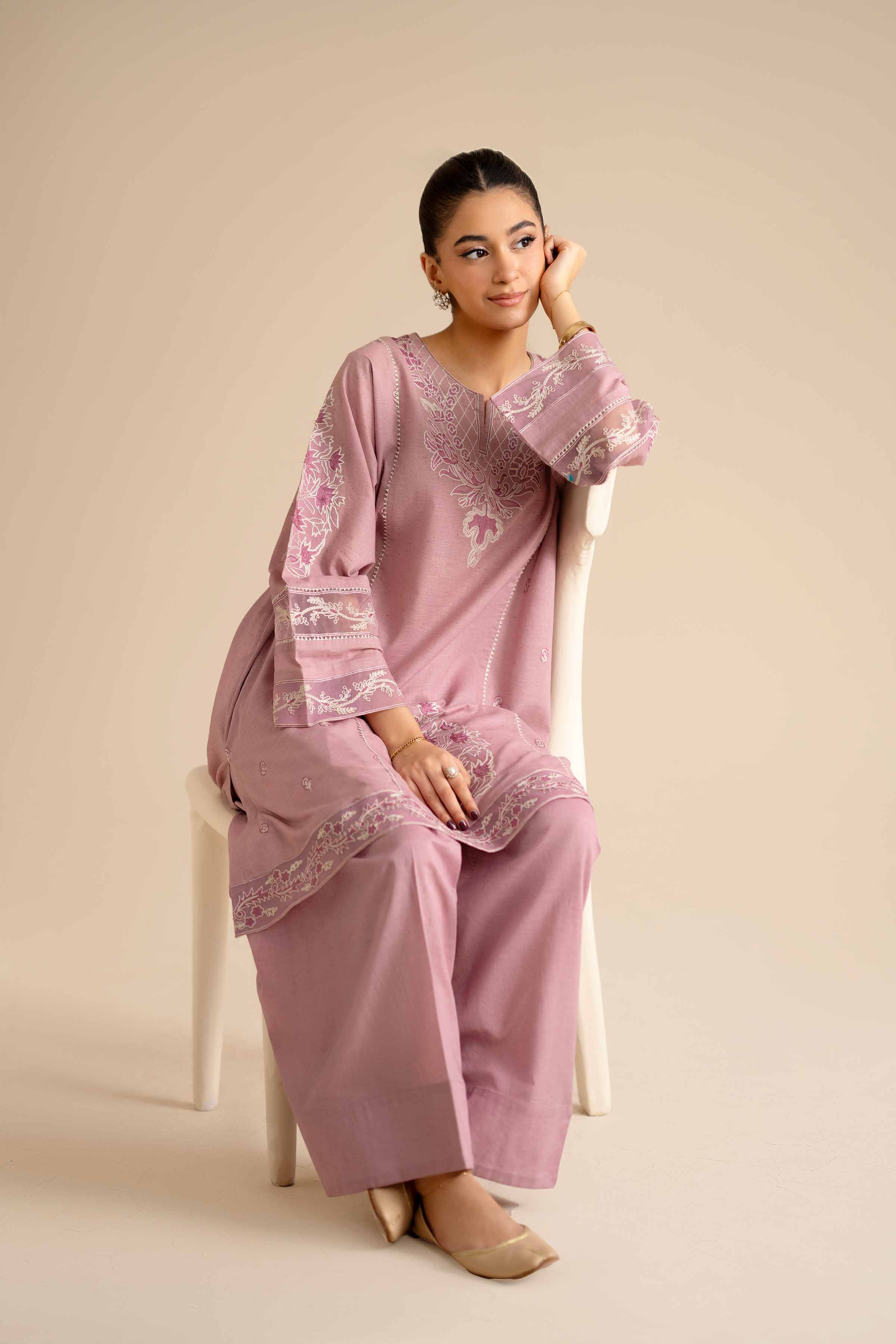 NishatUK - Light Pink Embroidered Khaddar 2-piece ready to wear Dress