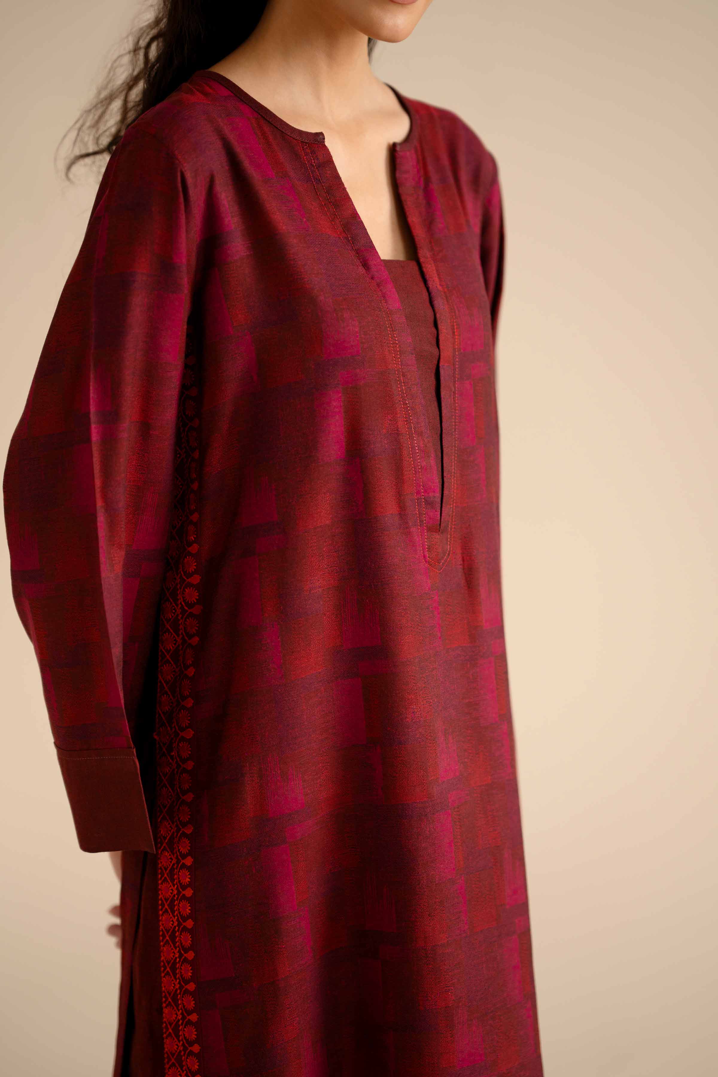 NishatUK - Maroon Solids Jamawar 2-piece ready to wear Dress