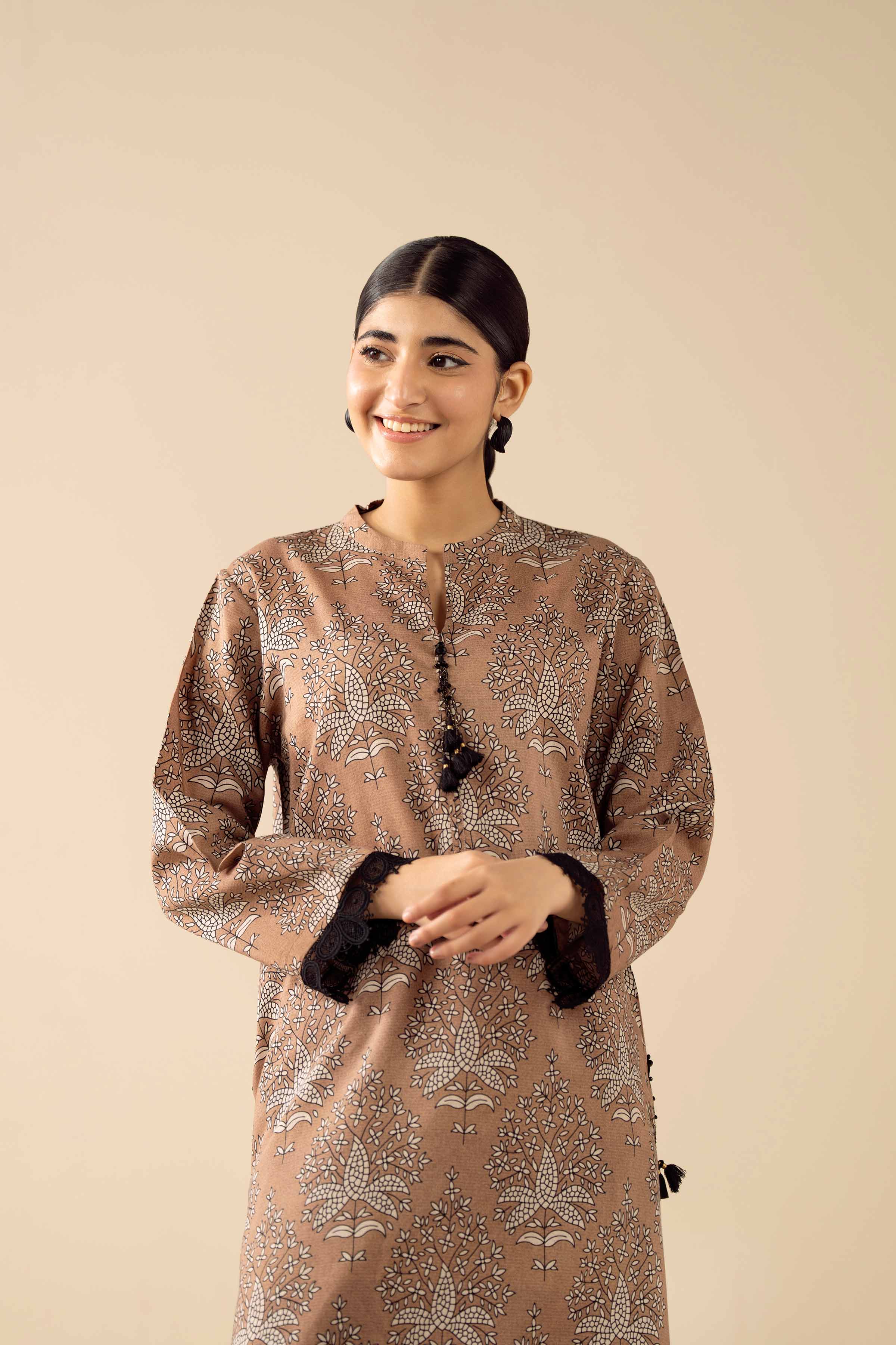 NishatUK - Brown Embroidered Tropical 2-piece ready to wear Dress