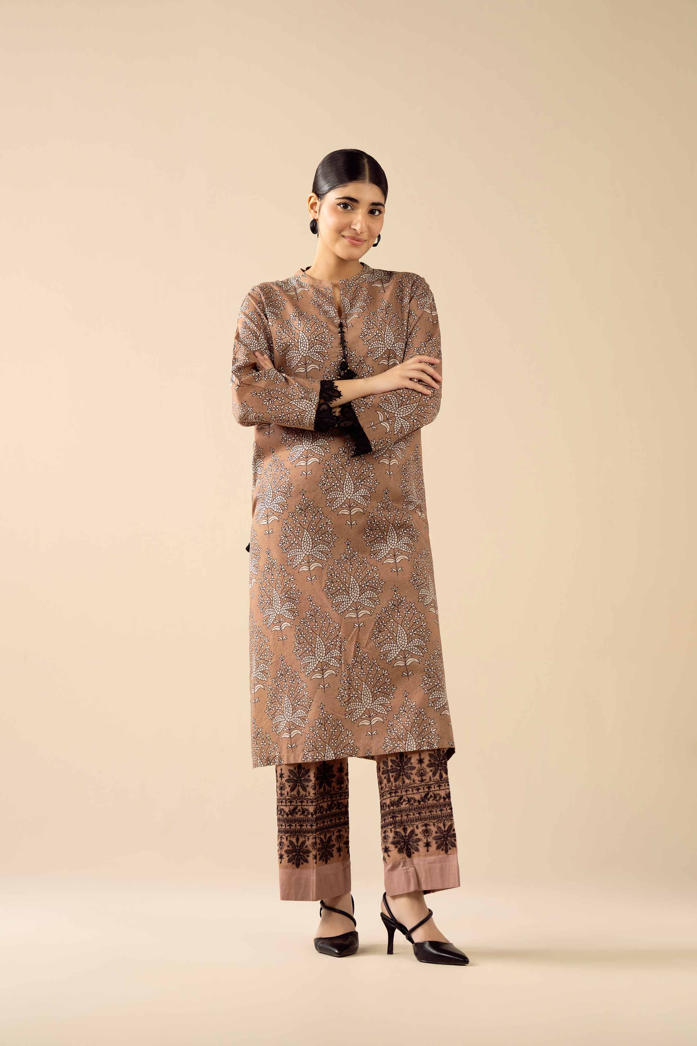 NishatUK - Brown Embroidered Tropical 2-piece ready to wear Dress