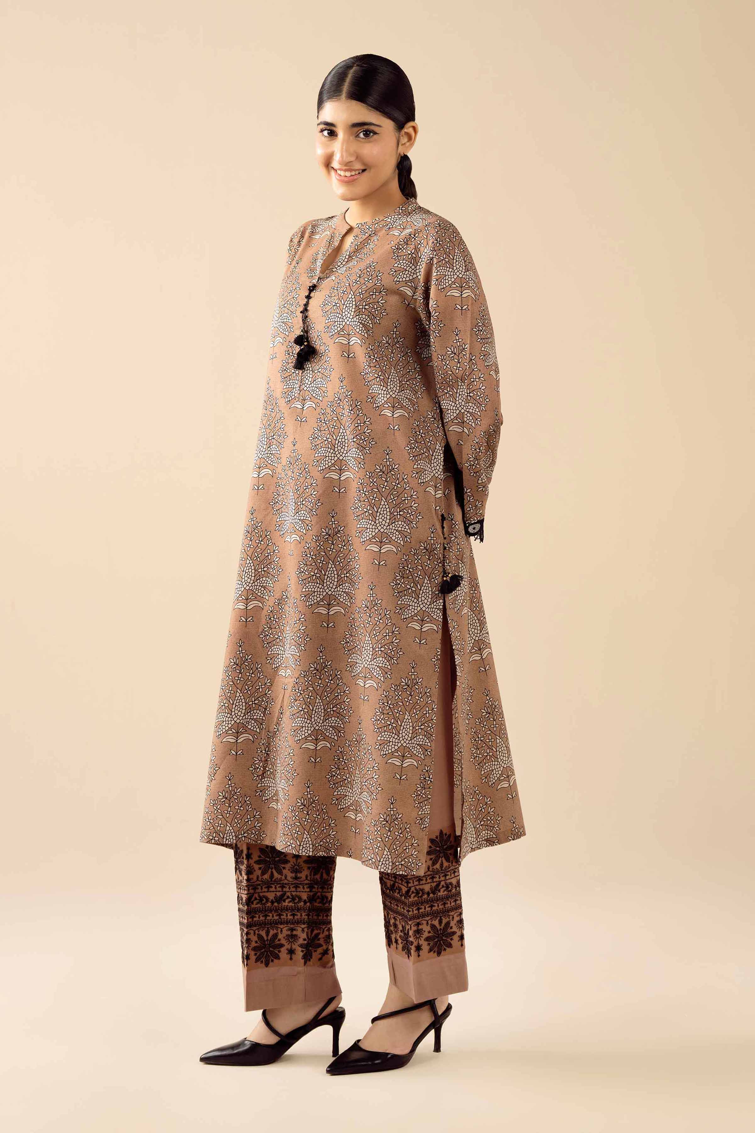 NishatUK - Brown Embroidered Tropical 2-piece ready to wear Dress