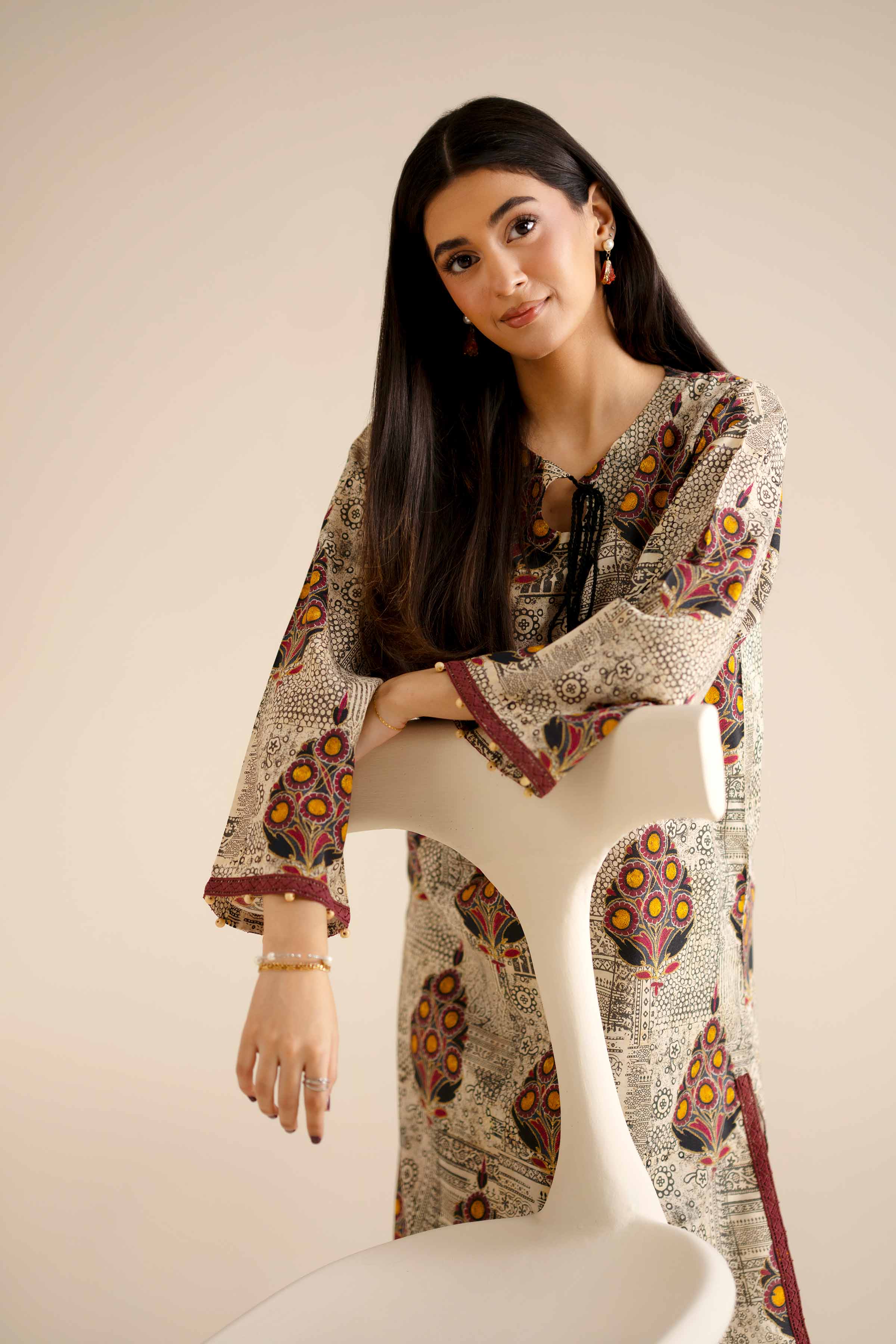 NishatUK - Beige Printed Tropical 2-piece ready to wear Dress