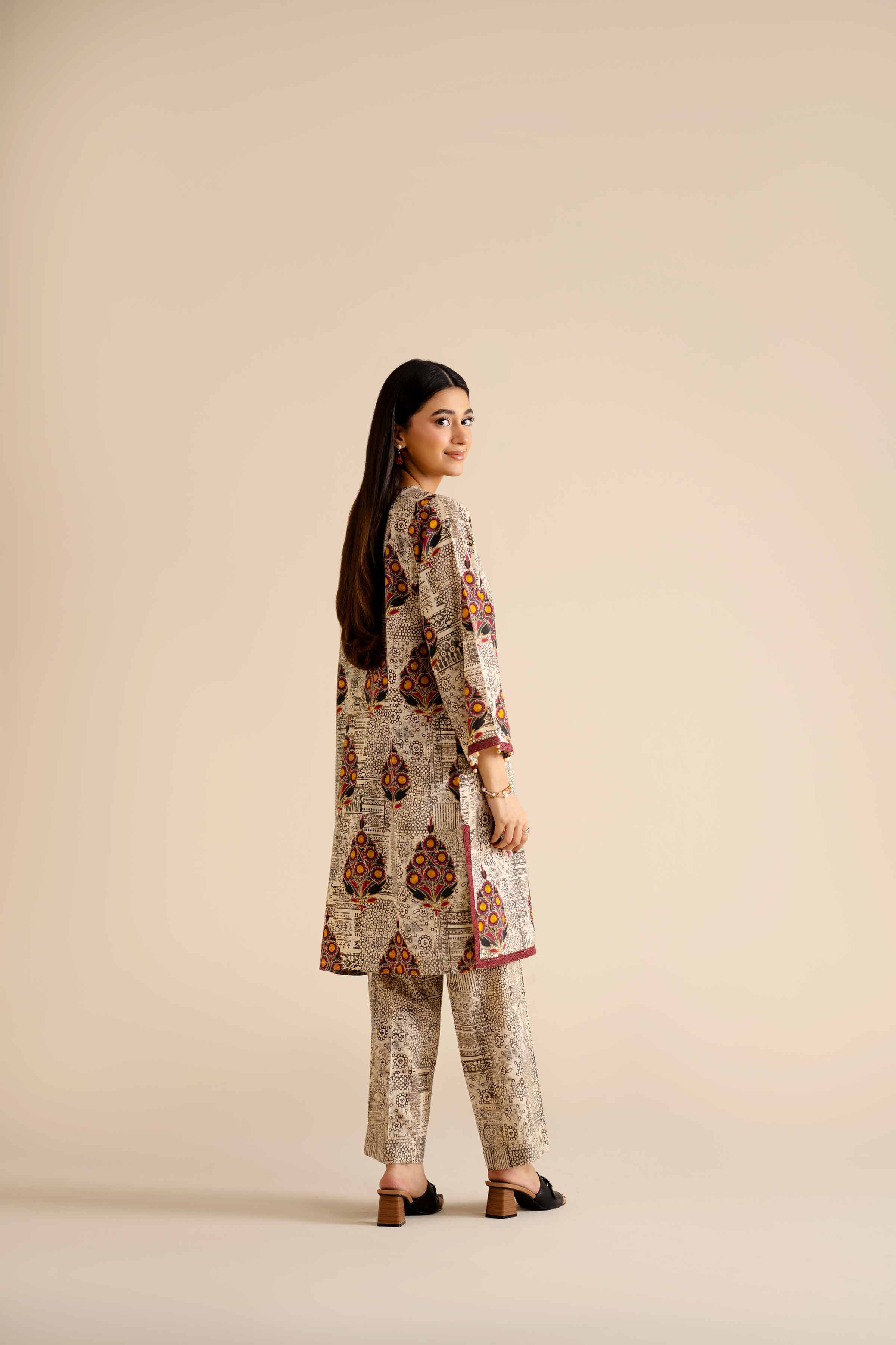 NishatUK - Beige Printed Tropical 2-piece ready to wear Dress