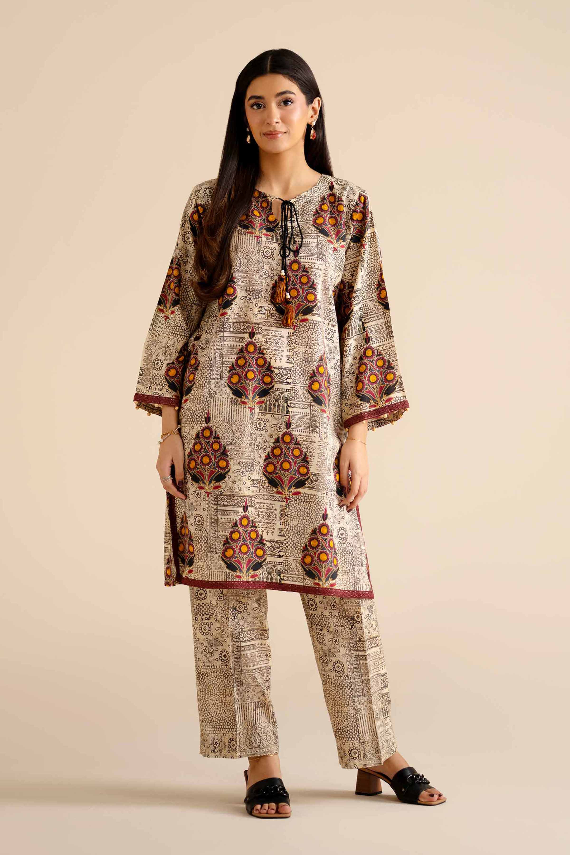NishatUK - Beige Printed Tropical 2-piece ready to wear Dress