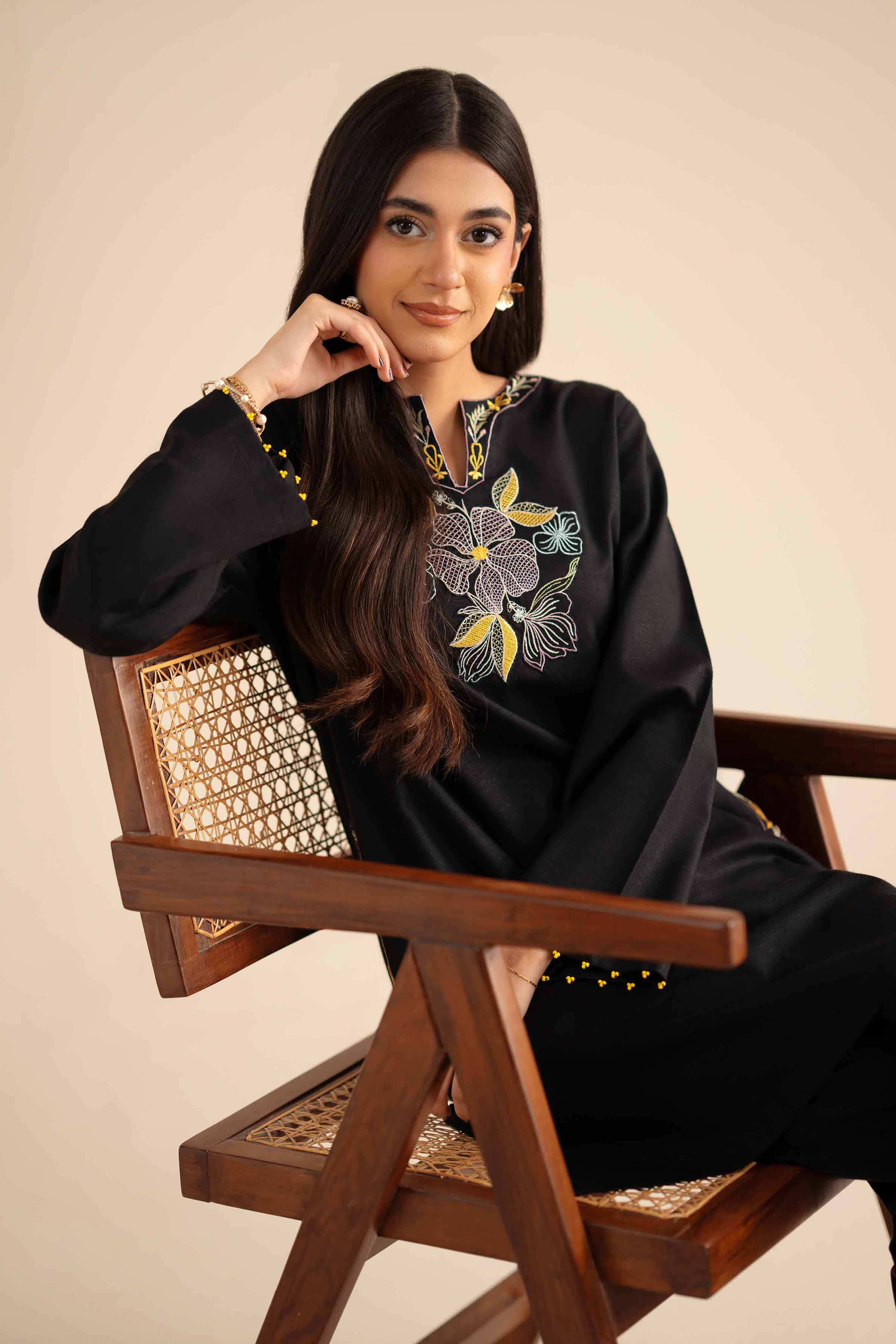 NishatUK - Black Embroidered Karandi 2-piece ready to wear Dress