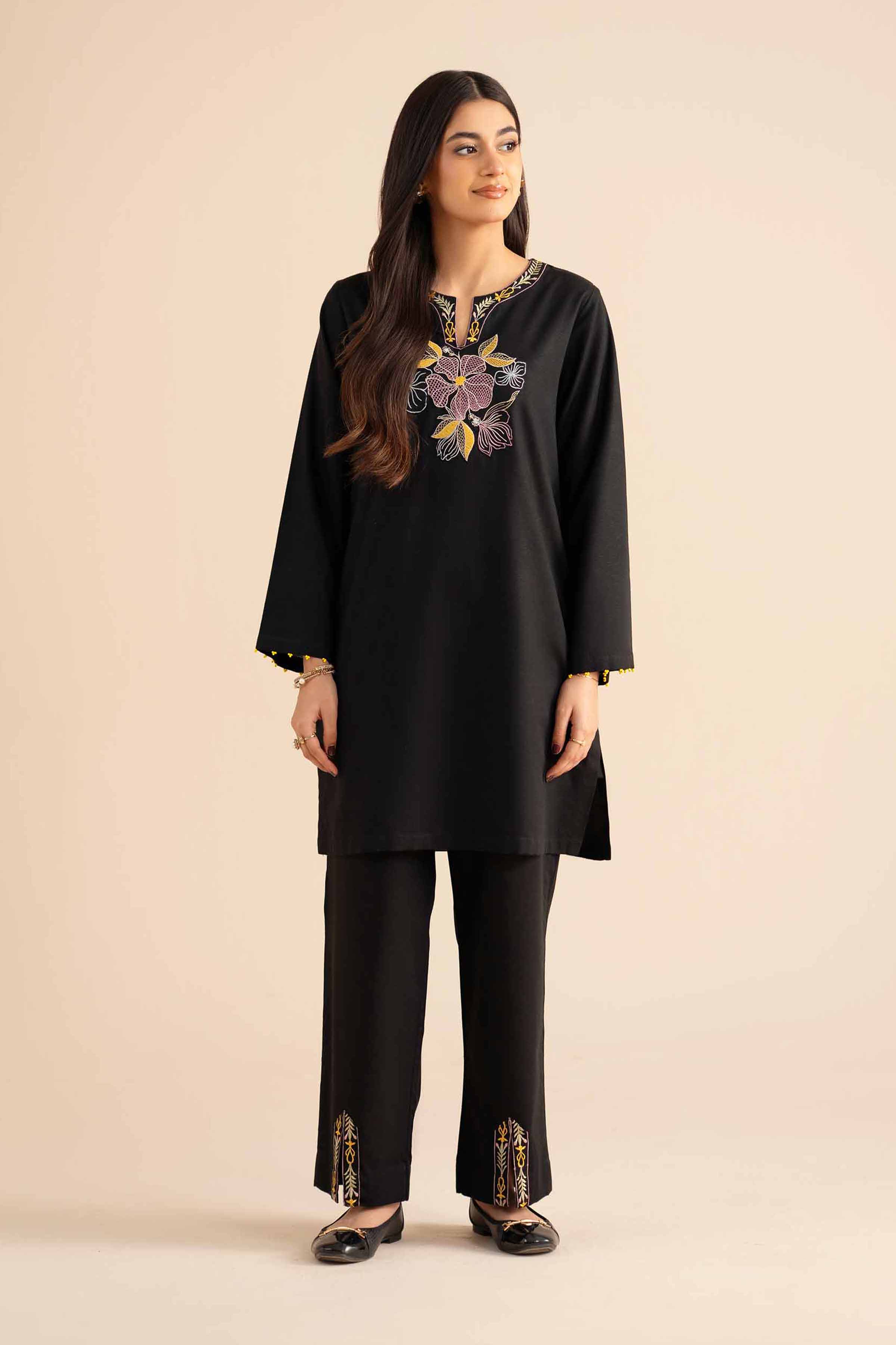 NishatUK - Black Embroidered Karandi 2-piece ready to wear Dress