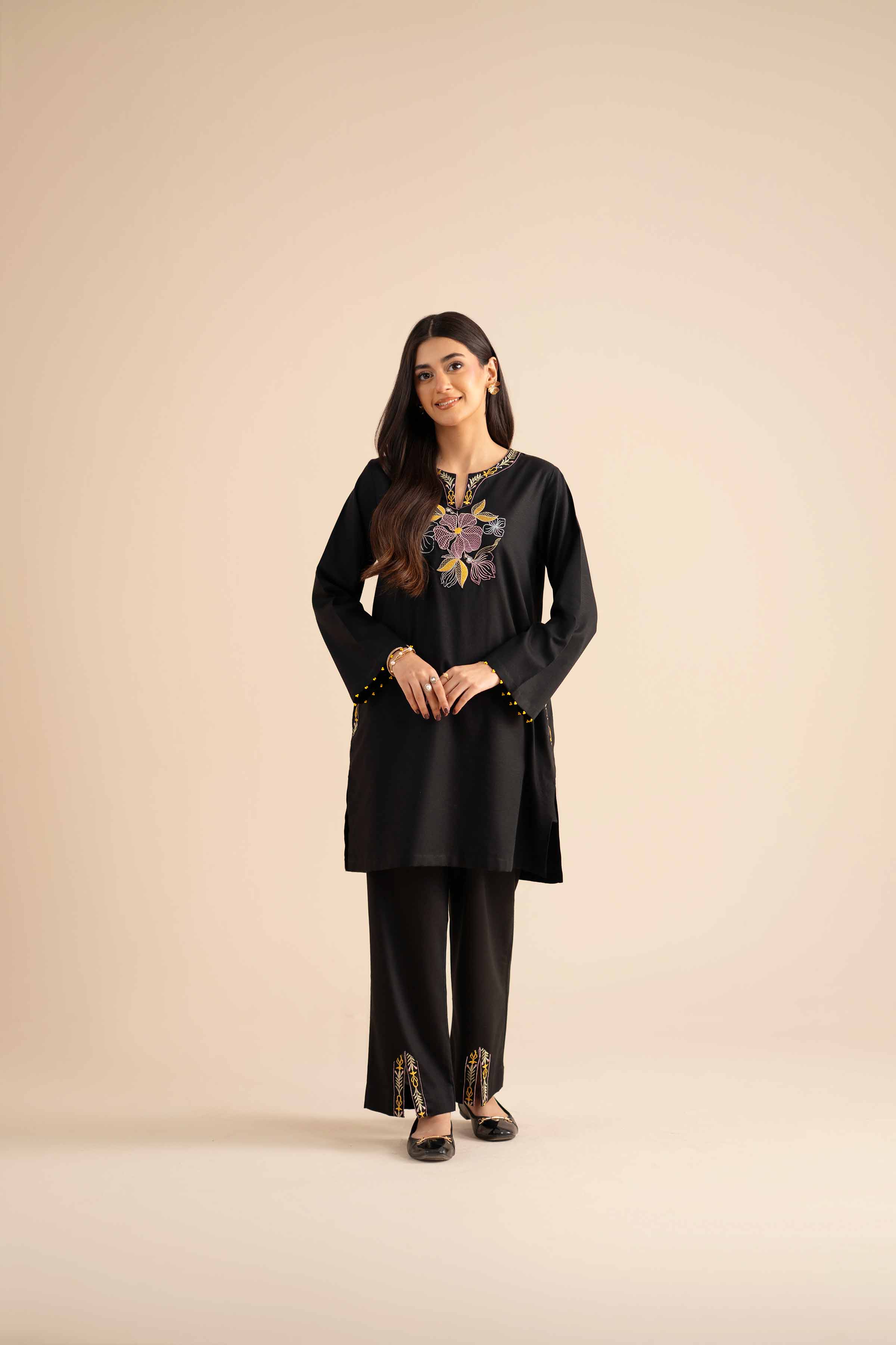 NishatUK - Black Embroidered Karandi 2-piece ready to wear Dress
