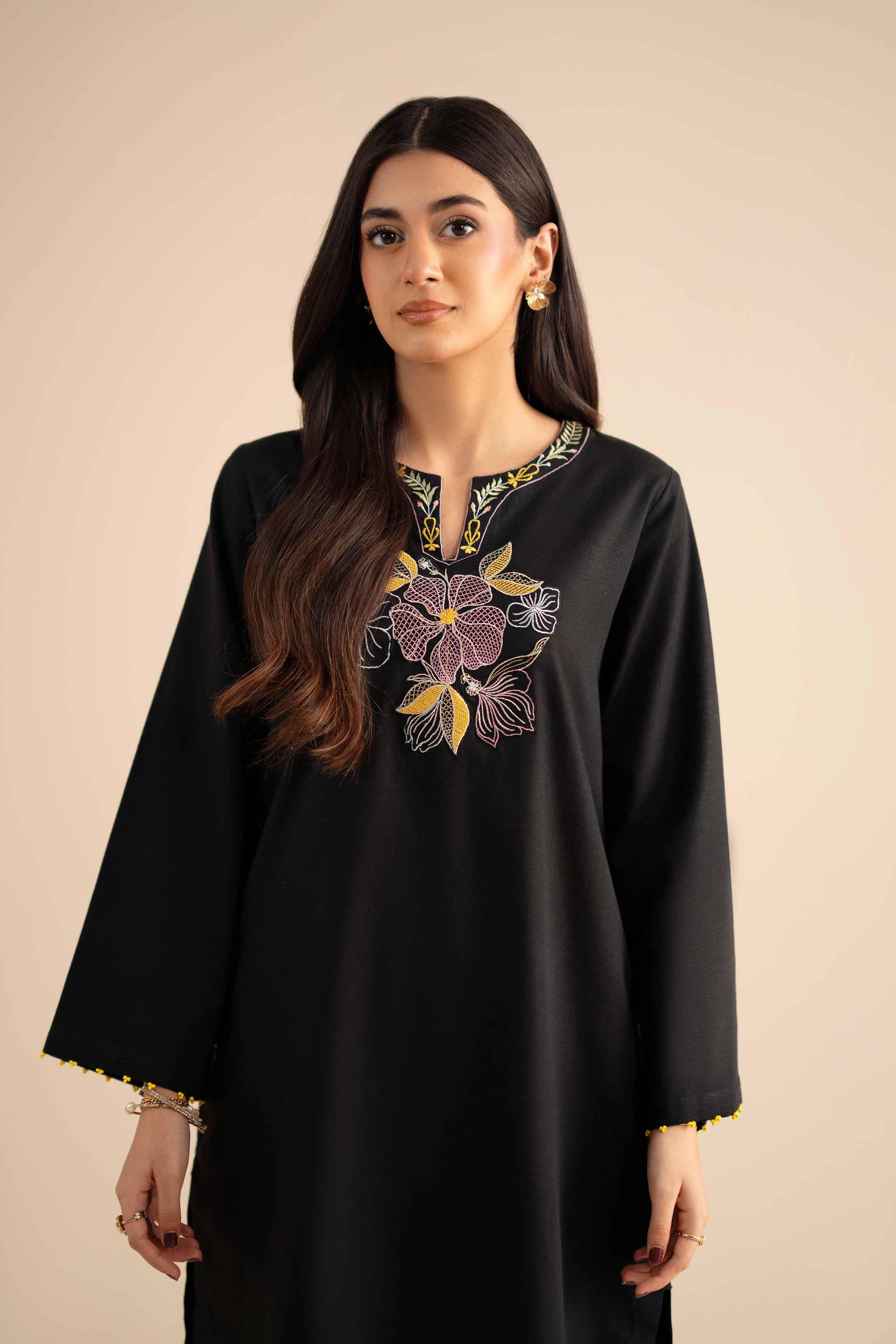 NishatUK - Black Embroidered Karandi 2-piece ready to wear Dress