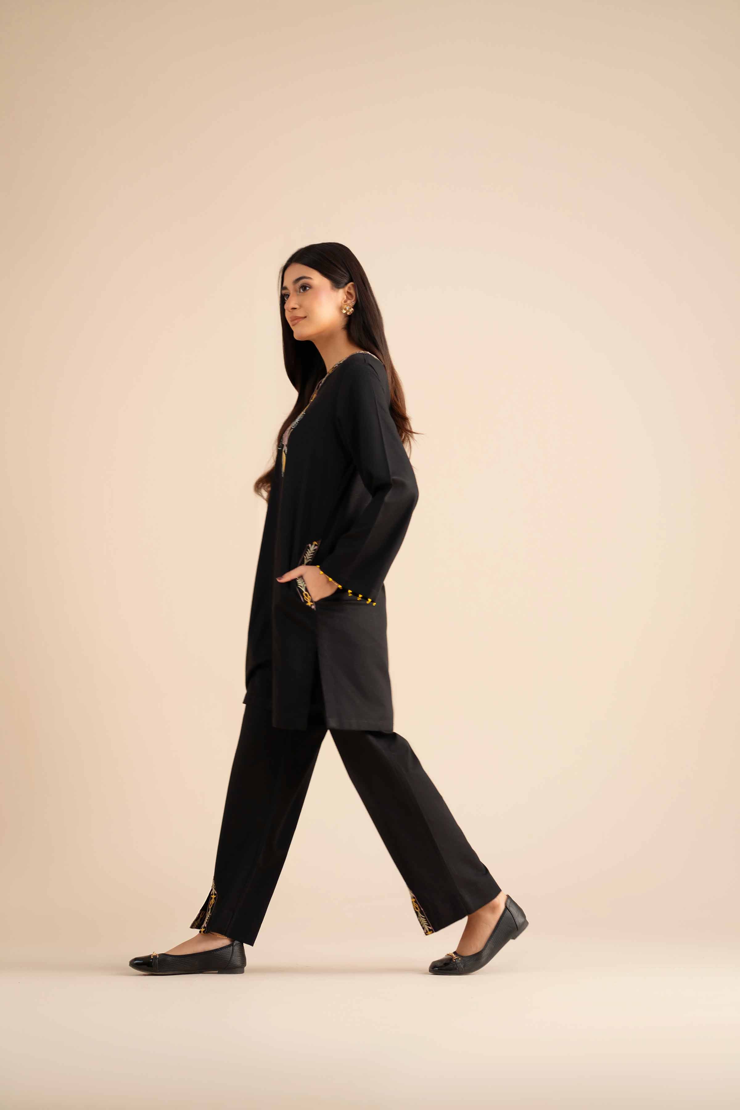 NishatUK - Black Embroidered Karandi 2-piece ready to wear Dress
