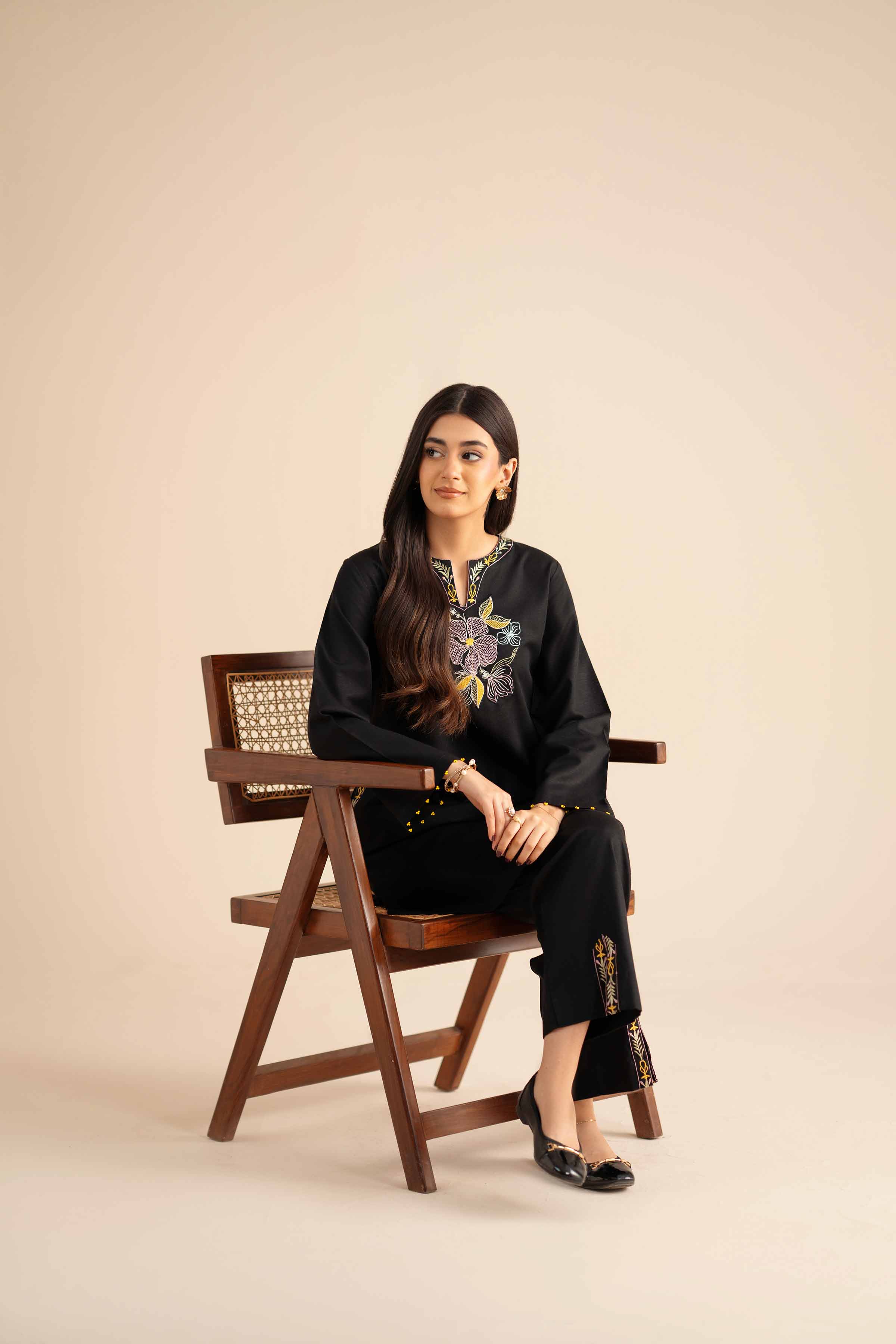 NishatUK - Black Embroidered Karandi 2-piece ready to wear Dress