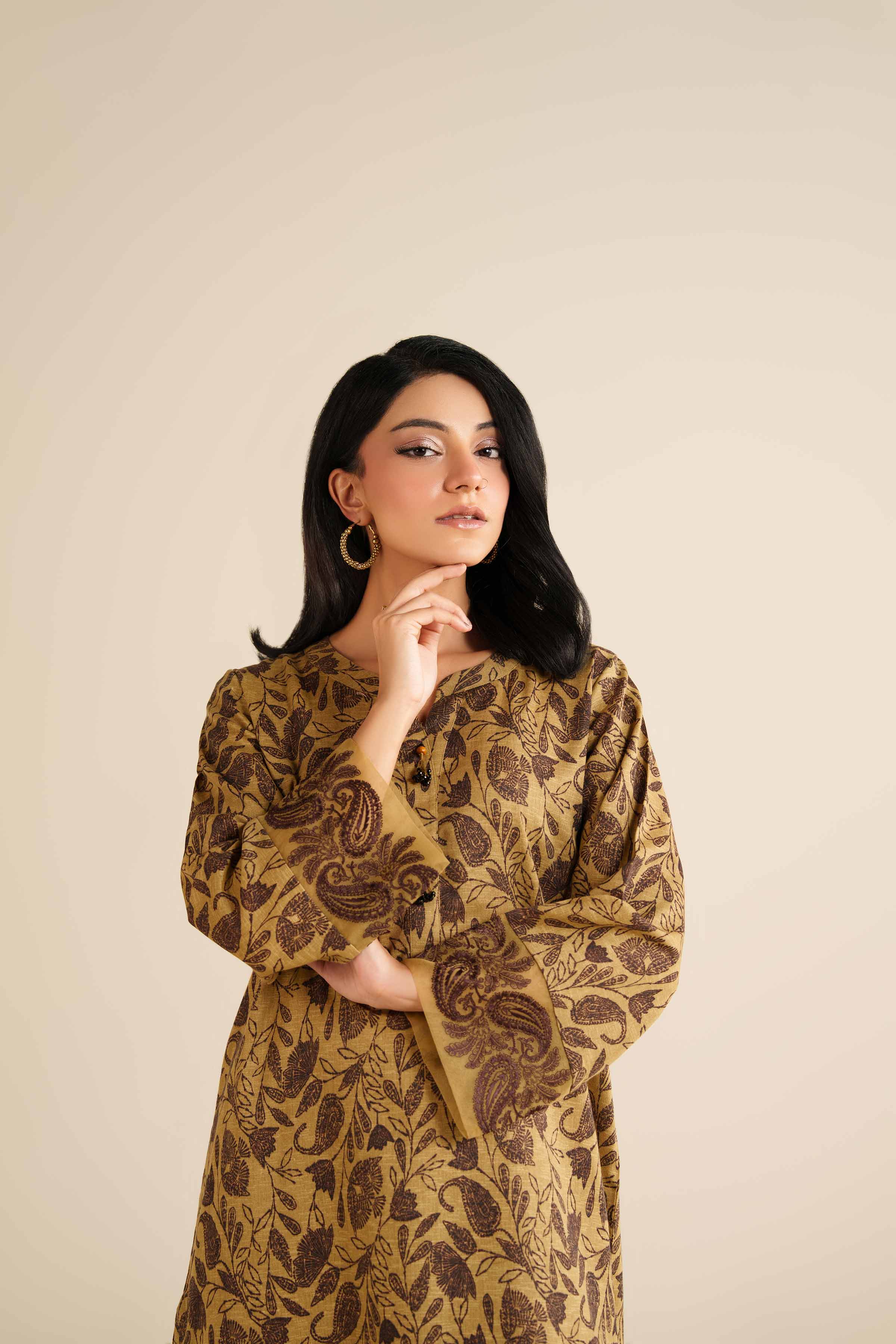NishatUK - Olive Embroidered Karandi 2-piece ready to wear Dress